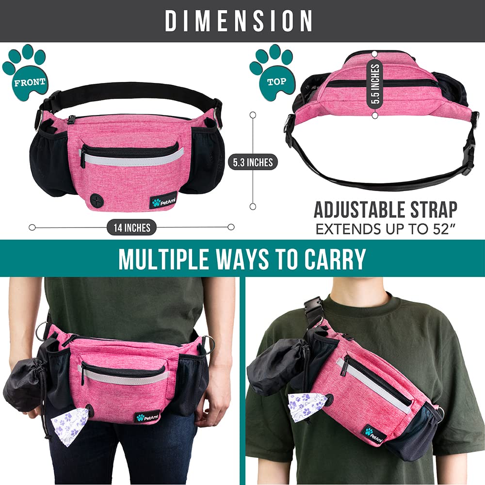 PetAmi Dog Fanny Pack, Treat Pouch for Dog Walking, Training, Built in Poop Bag Dispenser, Water Bottle Holder, Collapsible Bowl