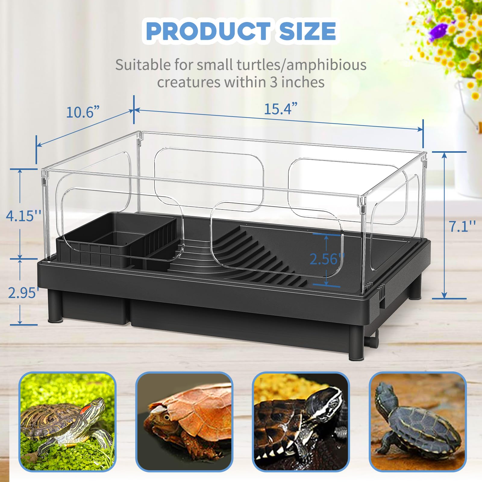 Moonorange Small Turtle Tank Kit, Acrylic Turtle Tank Starter Kit With Basking Platform, Bottom Drainage, Multi-Function Areas F