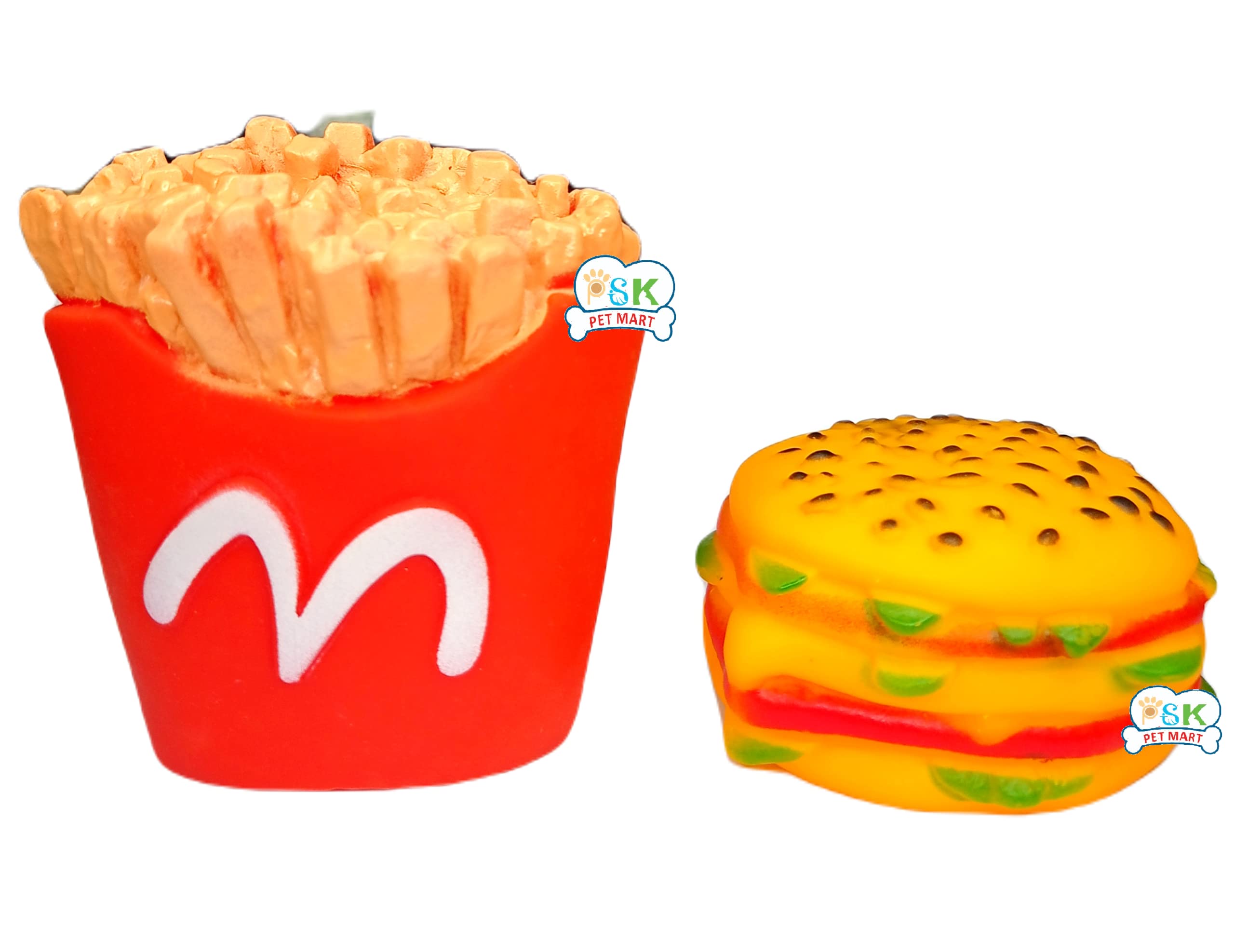 Pack Ofpsk Pet Mart Squeaky Vinyl Chew French Fries + Burger Dog Toy (Pack Of 2Pcs)