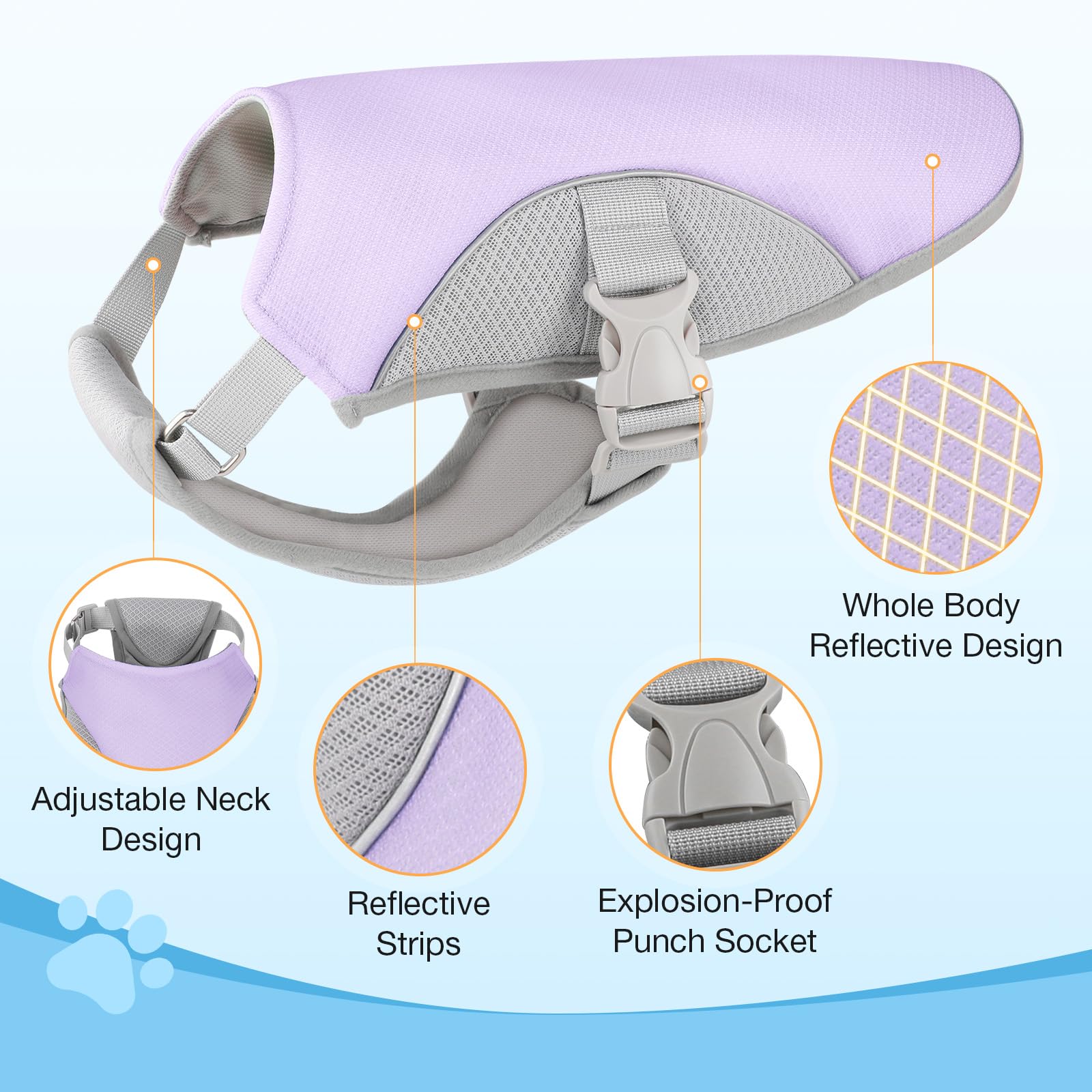 Dog Cooling Vest Harness Uv Protection Pet Cooler Jacket With Adjustable Buckle For Summer Beach And Hiking Lavender Purple-Larg