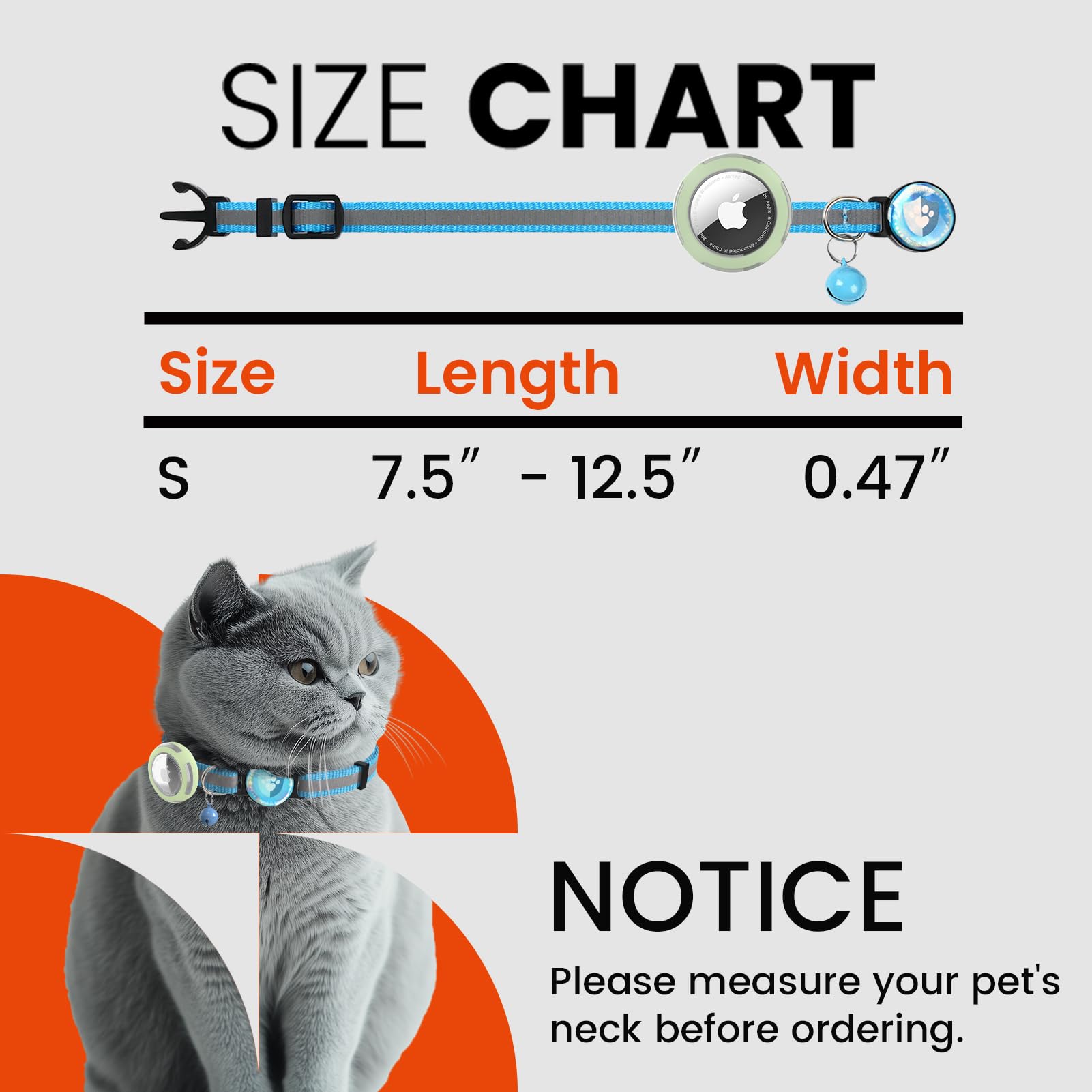 Ilfindyou Airtag Cat Collar Breakaway, Reflective Cat Collars With Luminous Apple Airtag Holder, Adjustable Kitten Collars With