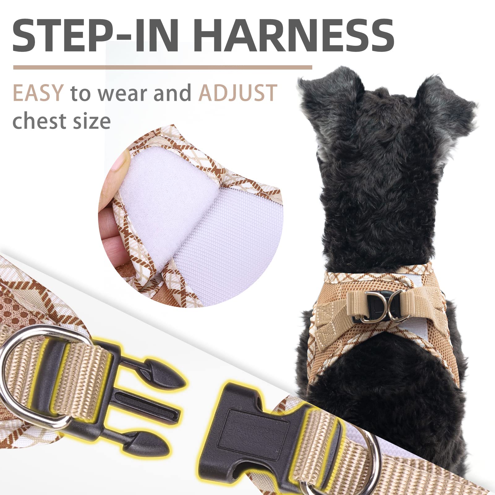 Pupteck Dog Harness And Leash Set For Small Medium Dogs No Pull Step-In Soft Mesh Puppy Cat Vest Harnesses Reflective At Night, Beige M