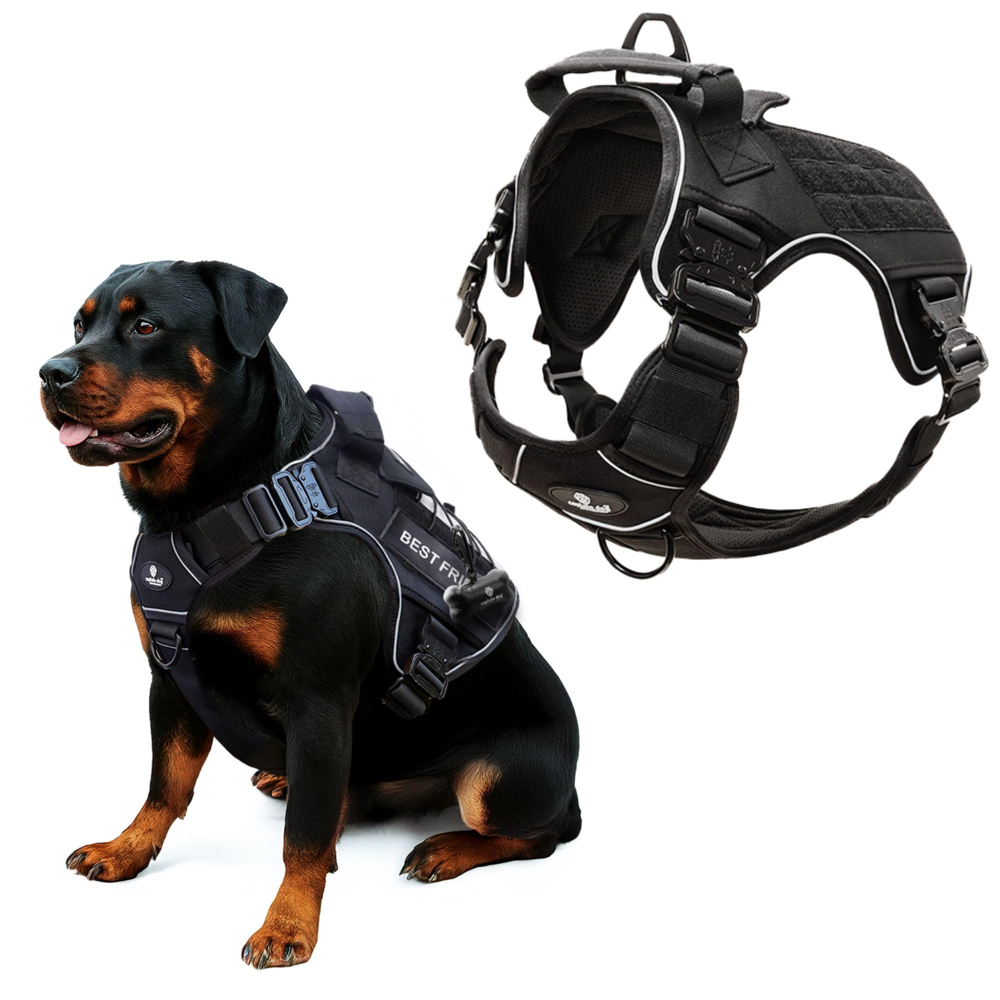Xxl Reflective Xdog Vest No Pull 100Lb With 4 Metal Buckles & Double Stitching Captain Dog - Xxxl Dog Harness With 2 Removeable 
