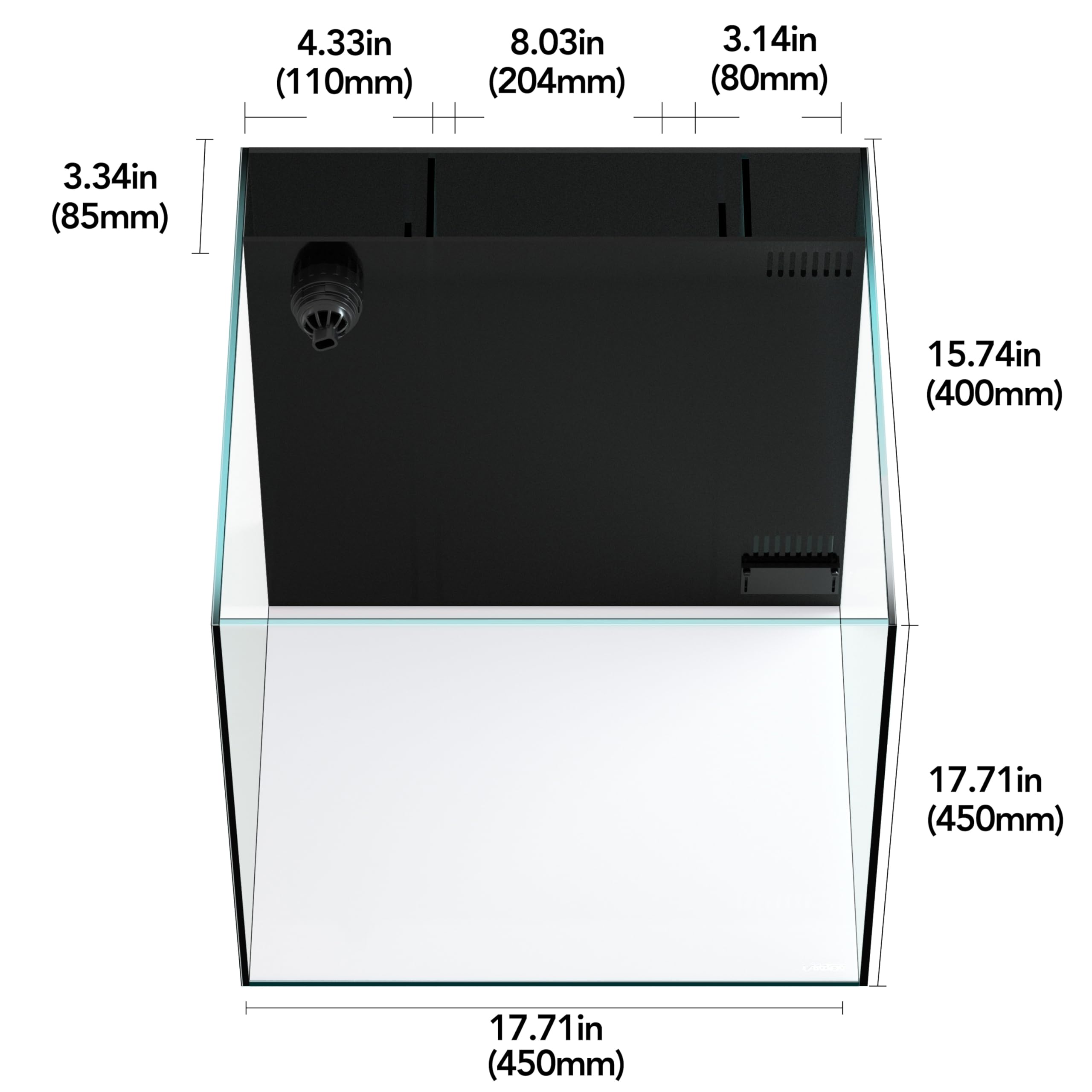 Landen 45P 20 Gallon Ultra Clear All Glass Rimless Low Iron Aquarium Tank With Rear Filtration Chamber(Return Pump Included)For