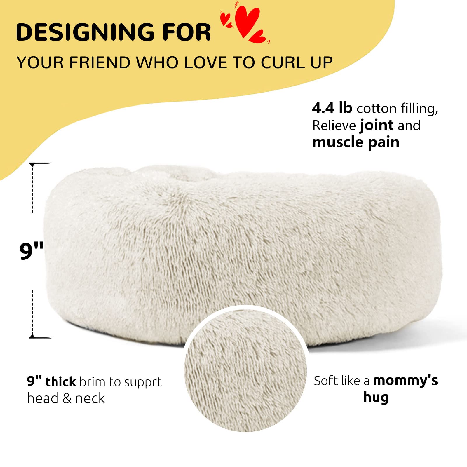 Hachikitty Calming Donut Cuddler Dog Bed, Indoor Puppy Bed For Large Dogs, 30''