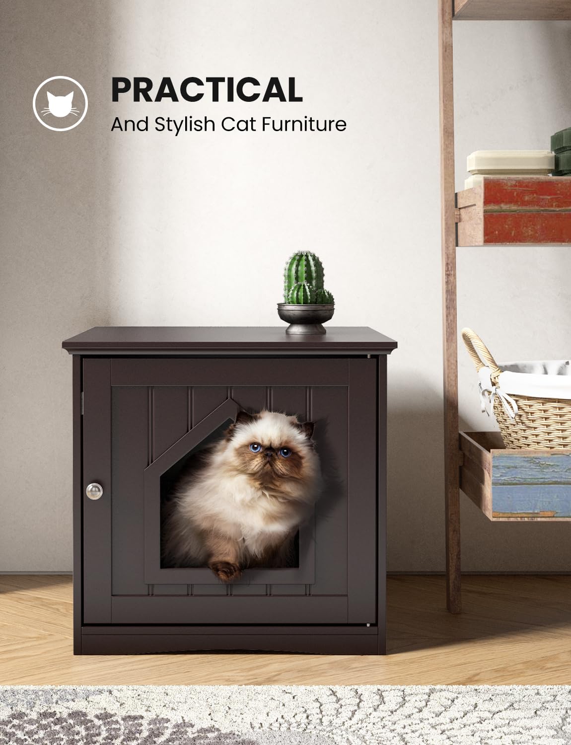 Happaws Cat Litter Box Enclosure Furniture, Modern Hidden Cat Litter Box Enclosure, Sturdy Wooden Night Stand & Cat House Side T