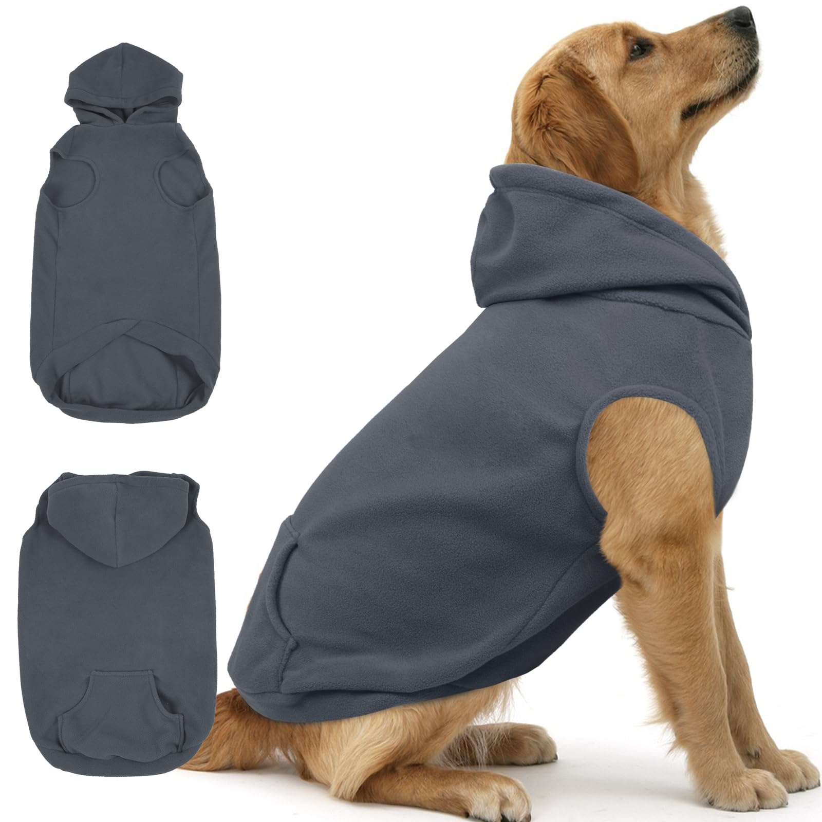 Iecoii Large Dog Sweatshirt, Hooded Fleece Vest With Leash Hole, Grey, 3Xl, Christmas Labrador Sweater