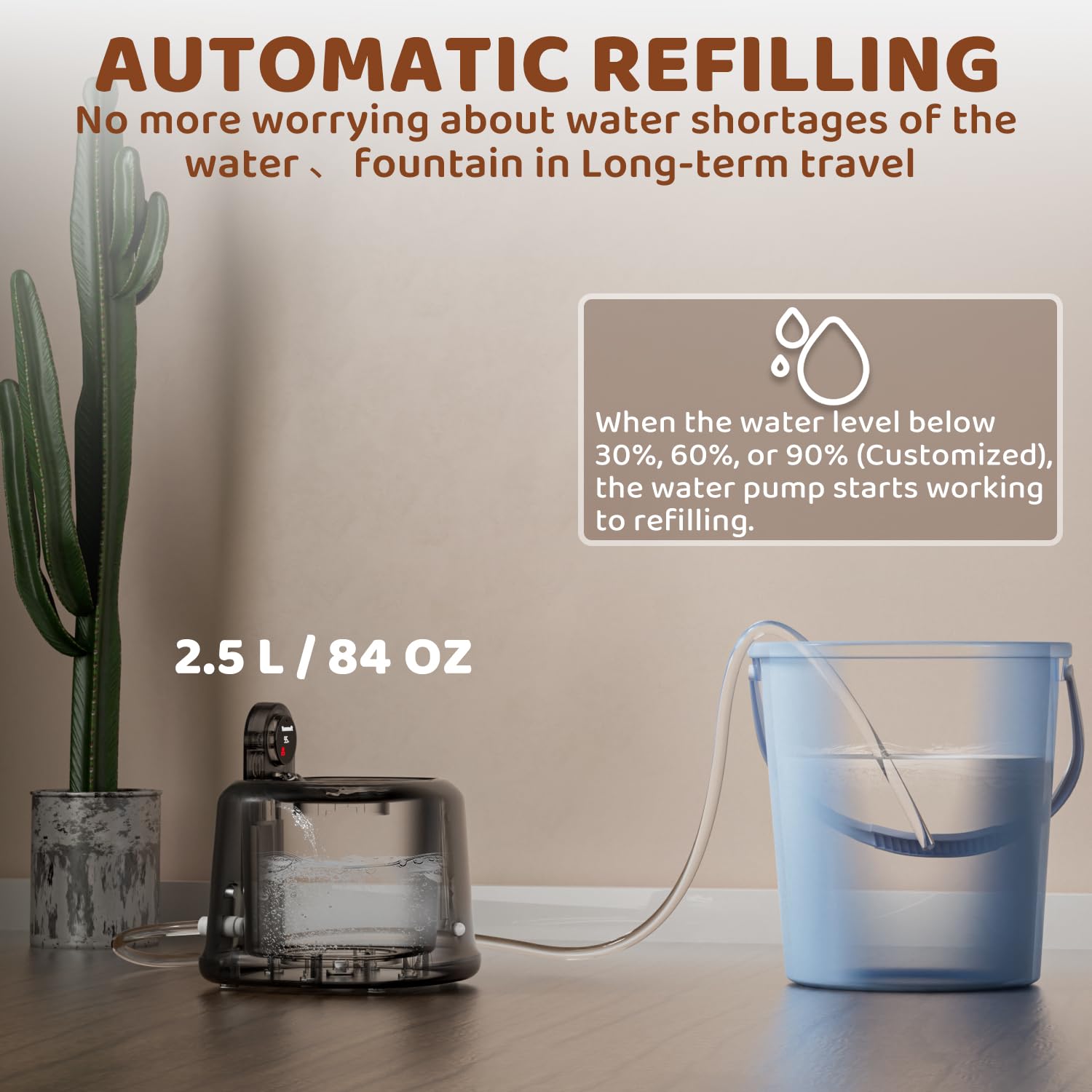 Constant Temperature Wireless Cat Water Fountain, 2.5L/84Oz Water Fountains For Cats Indoor With Quiet Pump & 4 Filters, Cat Fou