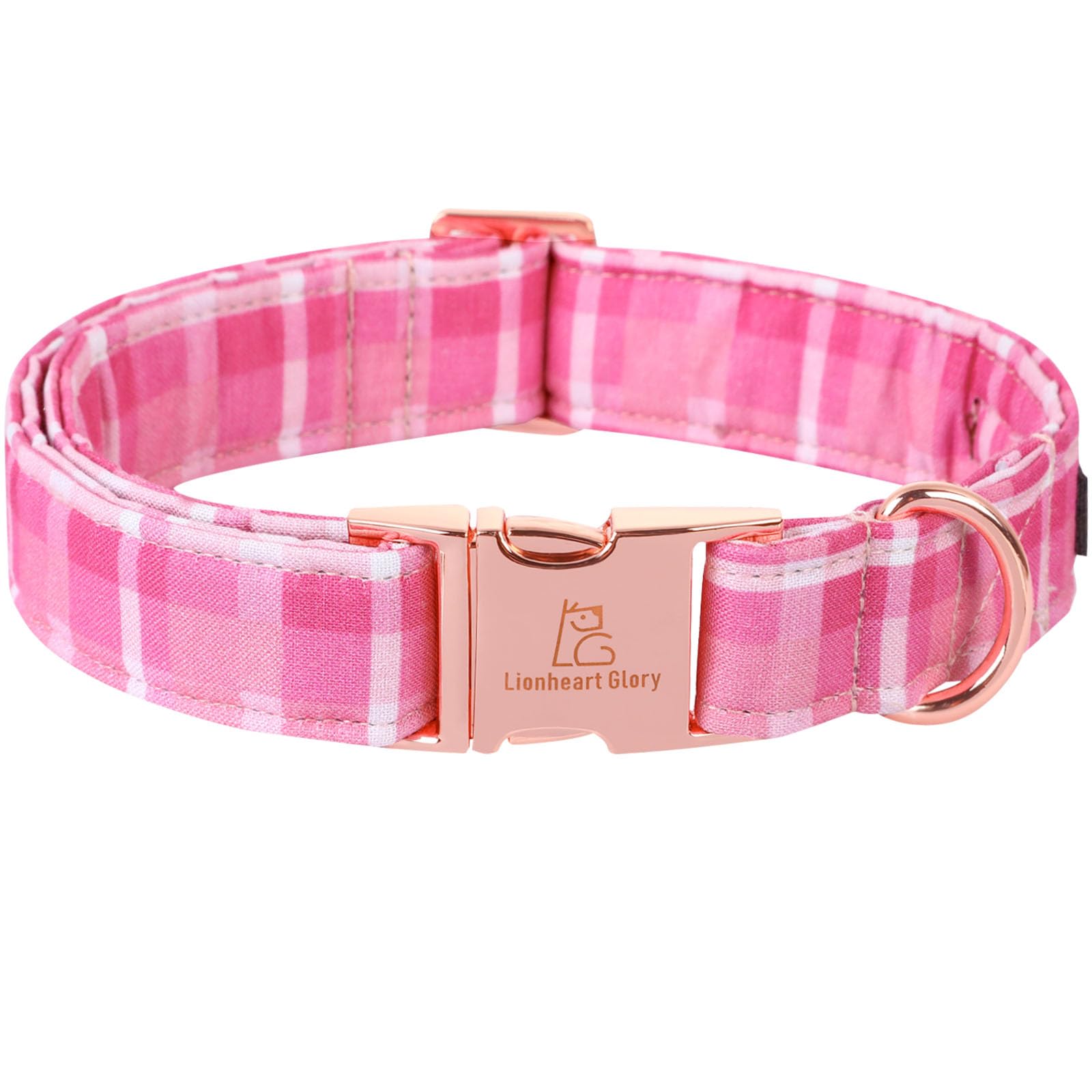 Lionheart Glory Valentine'S Day Collar, Pink Plaid Dog Collar For Medium Cute Dog Collars Spring Female Pet Gift Adjustable Heav