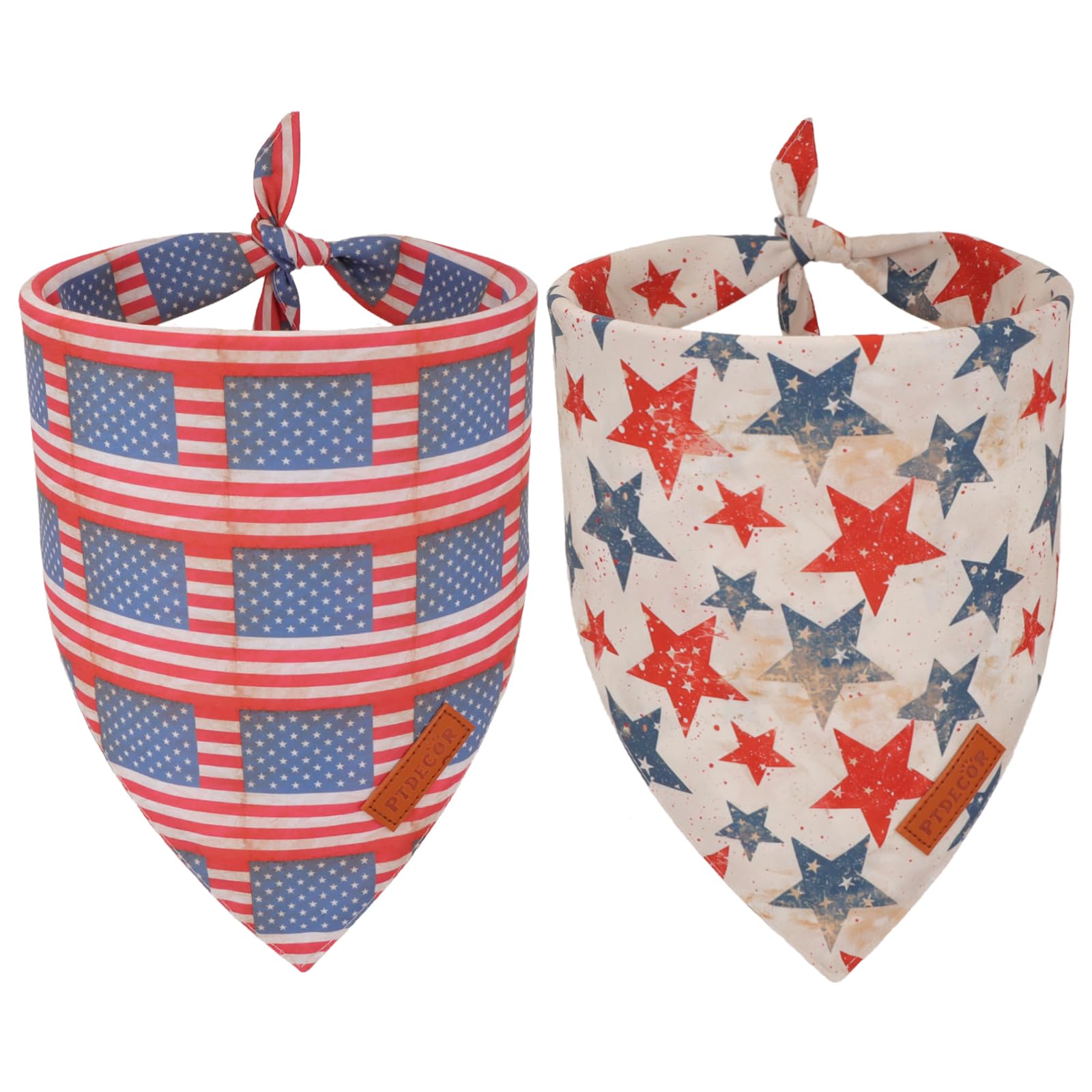 Ptdecor American Flag Dog Bandana Flag Stars Patterns, Patriotic Pet Scarf Reversible Triangle 4Th Of July Bandanas For Large X-