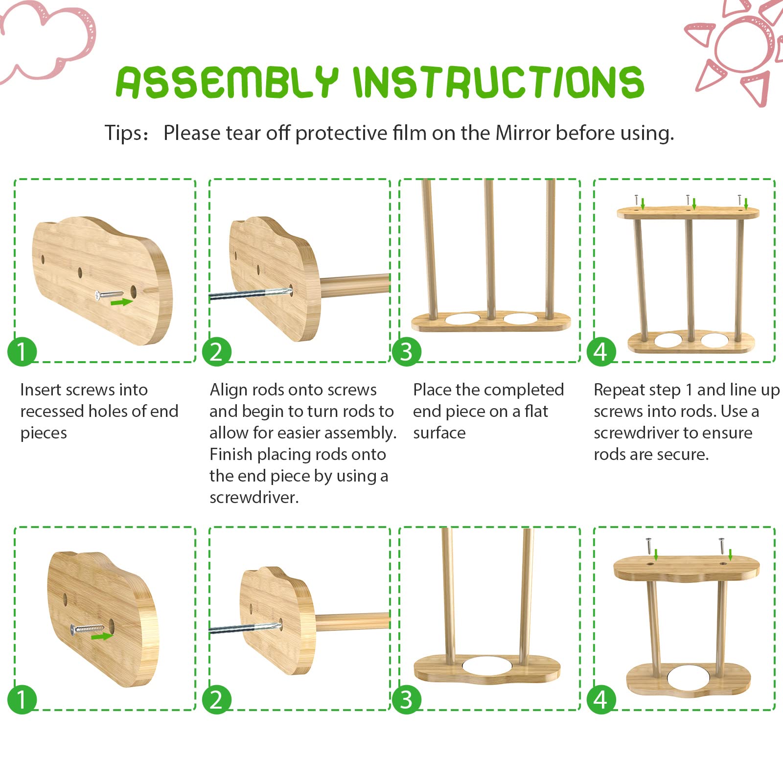 Ensayeer 2-in-1 Bamboo Chick Perch Set with Mirror & Mini Roosting Bar for Large Birds, Hens, Parrots - Easy to Assemble & Clean