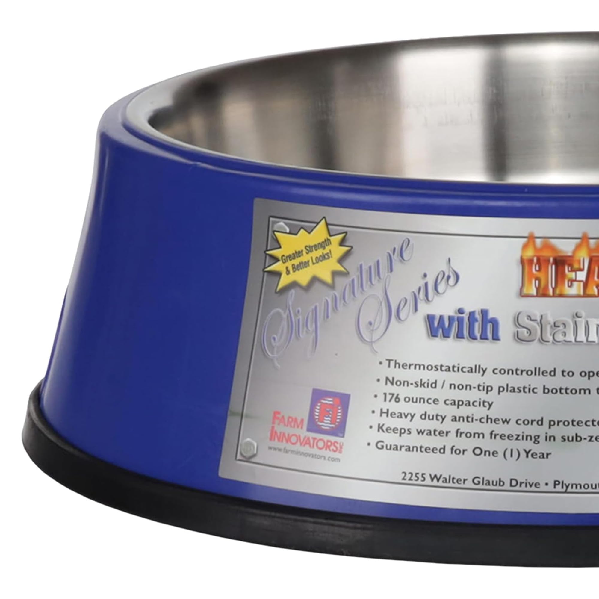 Farm Innovators Signature Series 60 Watt 5.5 Quart Electric Heated Pet Water Bowl With Stainless Steel Insert And Thermostatic C