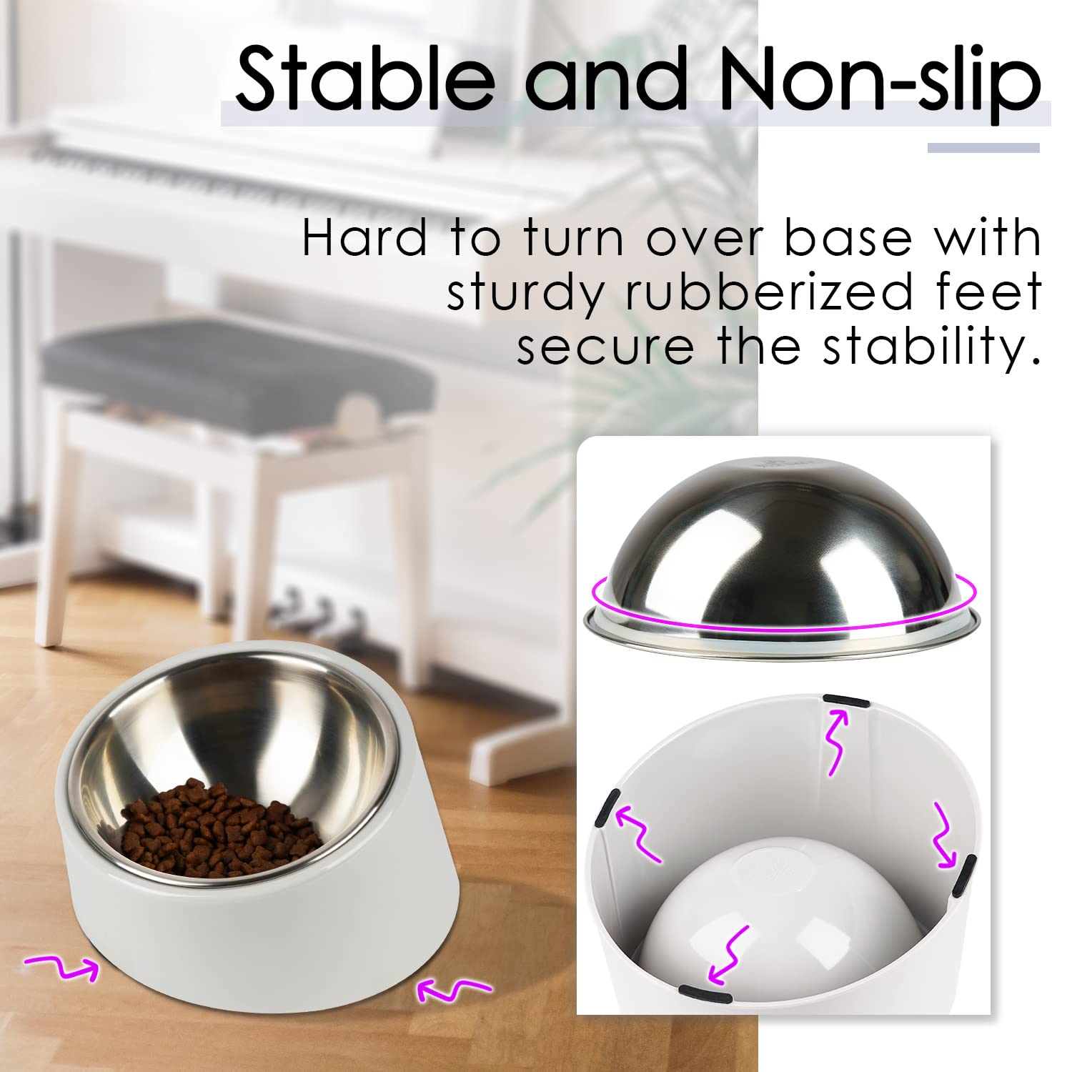 SuperDesign Mess Free 15 Slanted Bowl for Dogs and Cats, Tilted Angle Bulldog Bowl Dog Feeder, Non-Skid & Non-Spill, Easier to R