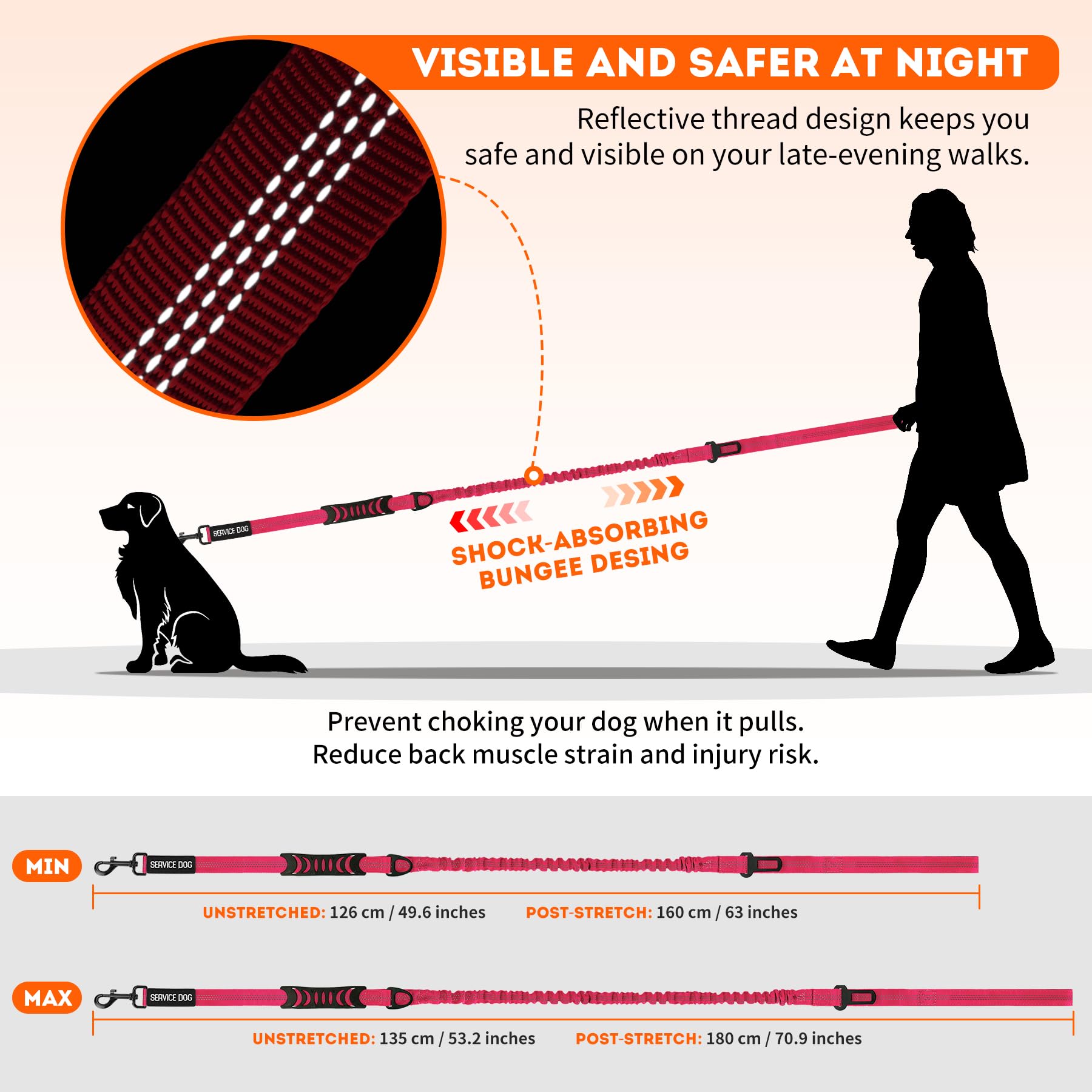 Ironseals 5.2-6 Ft Retractable Reflective Dog Leash Strong Bungee Shock Absorbing Dog Leash With Car Seatbelt And Double Padded