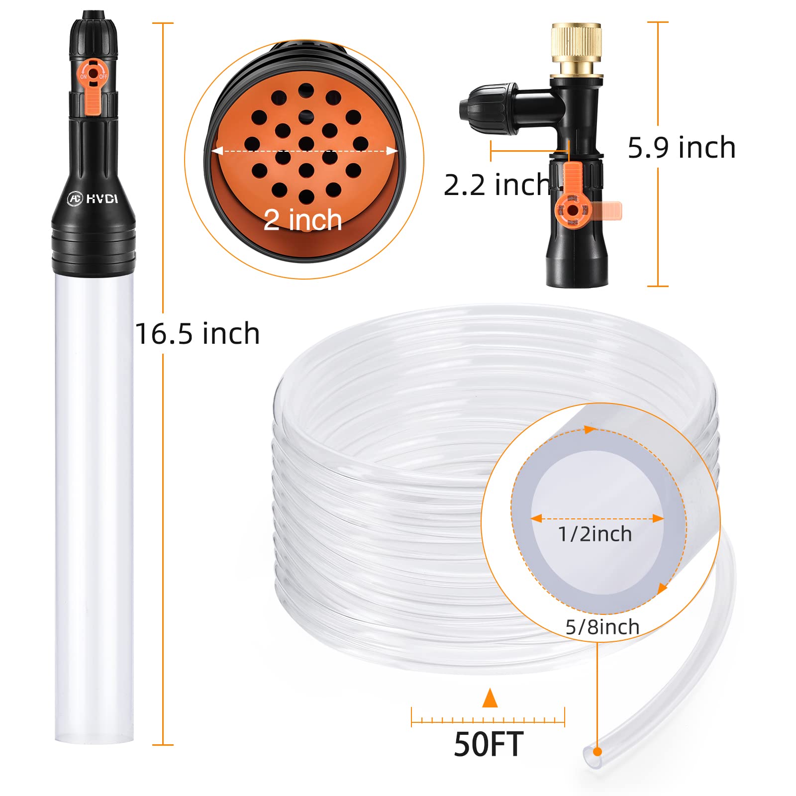 Enomol Gravel Vacuum For Aquarium Water Changer Fish Tank Cleaning Tools,Siphon Universal Quick Pump Aquarium Water Changing (50Ft)