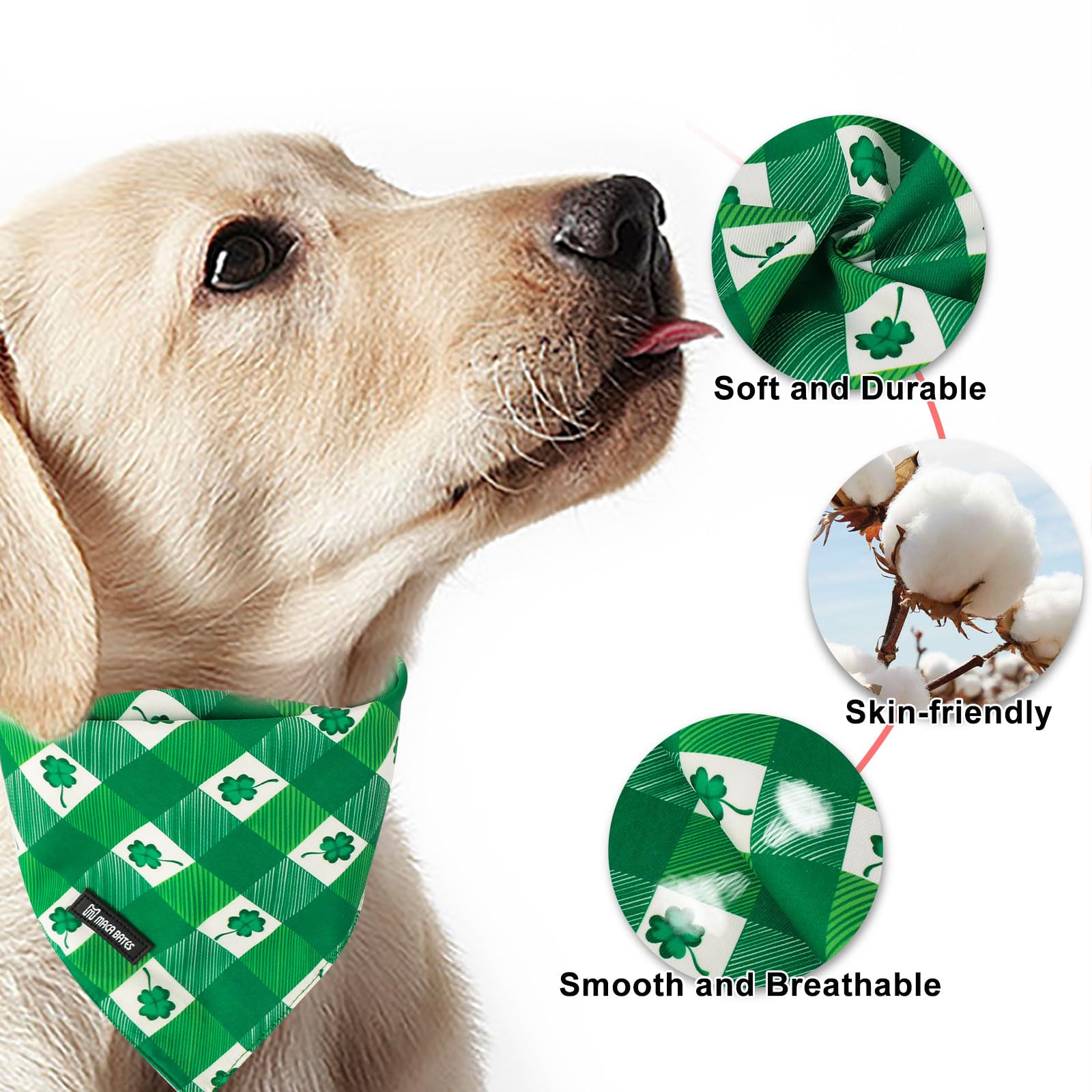 Maca Bates 2 Pack St Patricks Day Dog Irish Clover Bandana Bulk Saint Patrick'S Shamrock Spring Green Dogs Scarf Soft Puppy Band