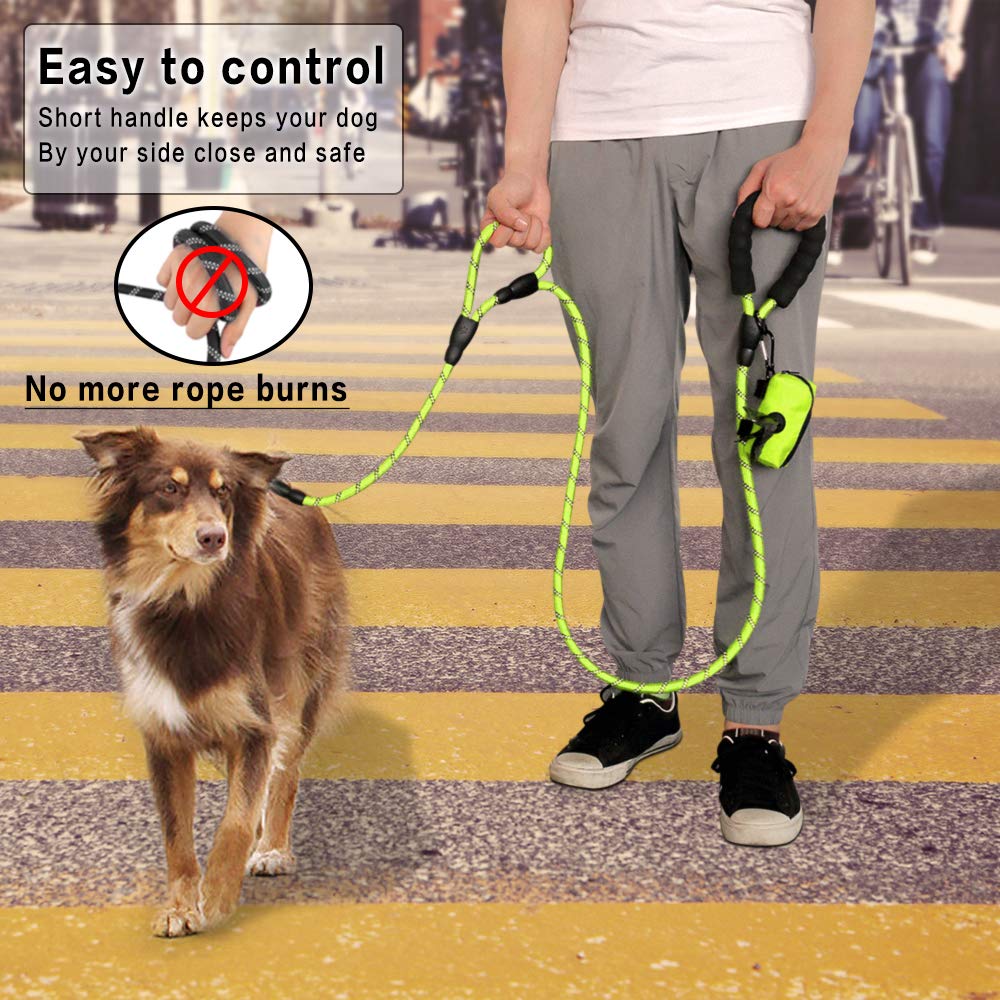 Plutus Pet Rope Dog Leash 6Ft Long,Traffic Padded Two Handle,Heavy Duty,Reflective Double Handles Lead For Control Safety Training,Leashes For Large Dogs Or Medium Dogs,Dual Handles Leads(Green)