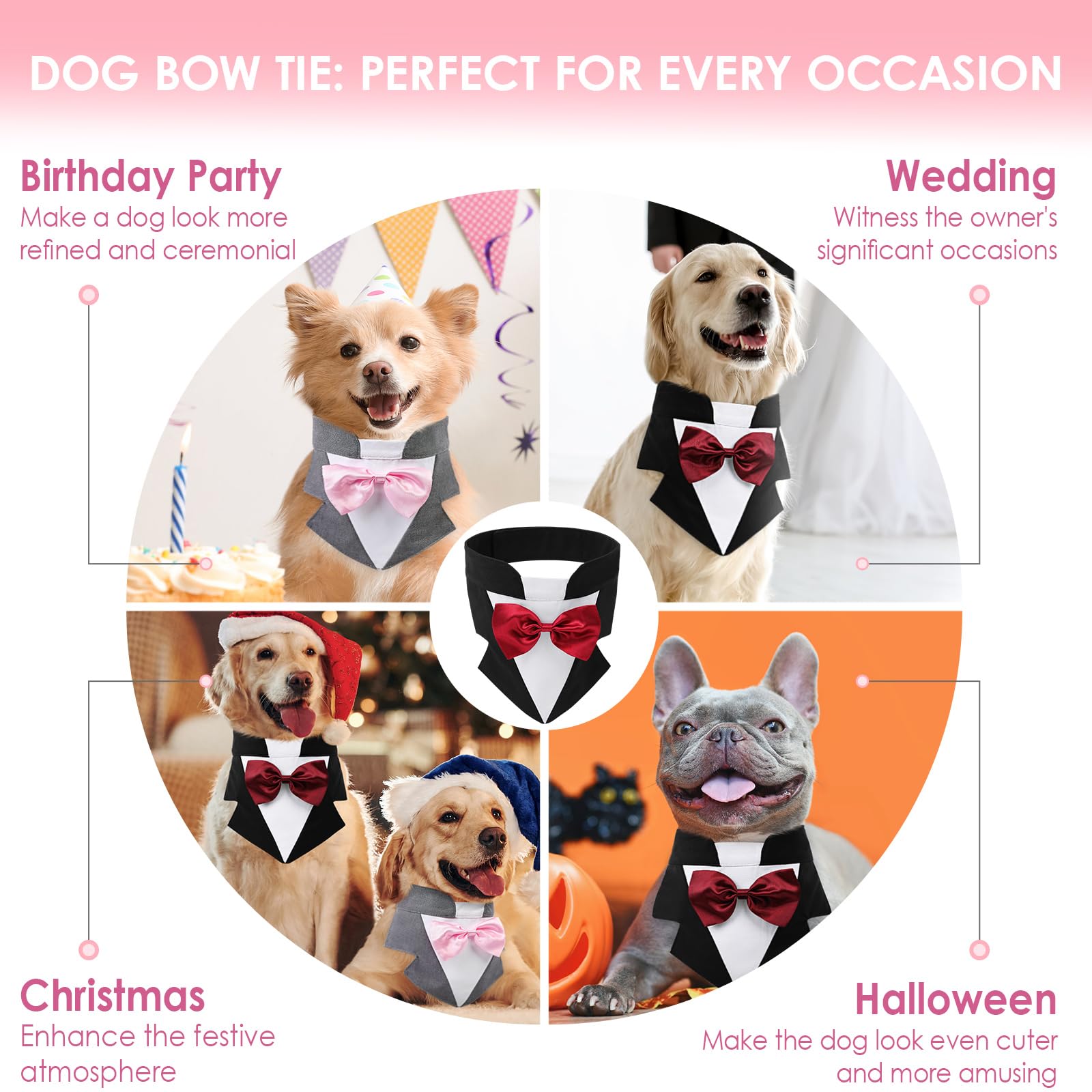 Aofitee Formal Small Dog Tuxedo, Dog Wedding Bandana Collar With Bow Tie, Adjustable Puppy Birthday Costume Valentines Outfits,