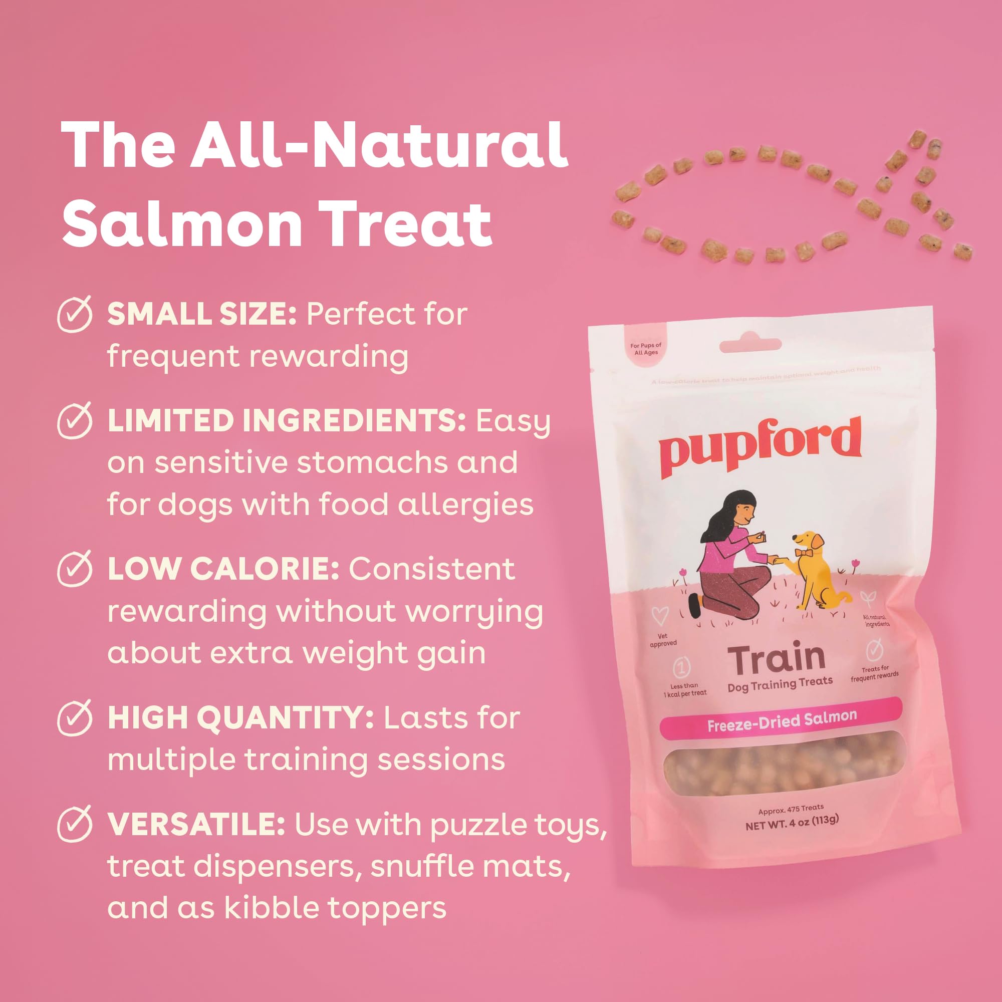 Pupford Freeze Dried Training Treats for Dogs & Puppies, 225+ Two Ingredient Bites (Salmon, 2 oz)