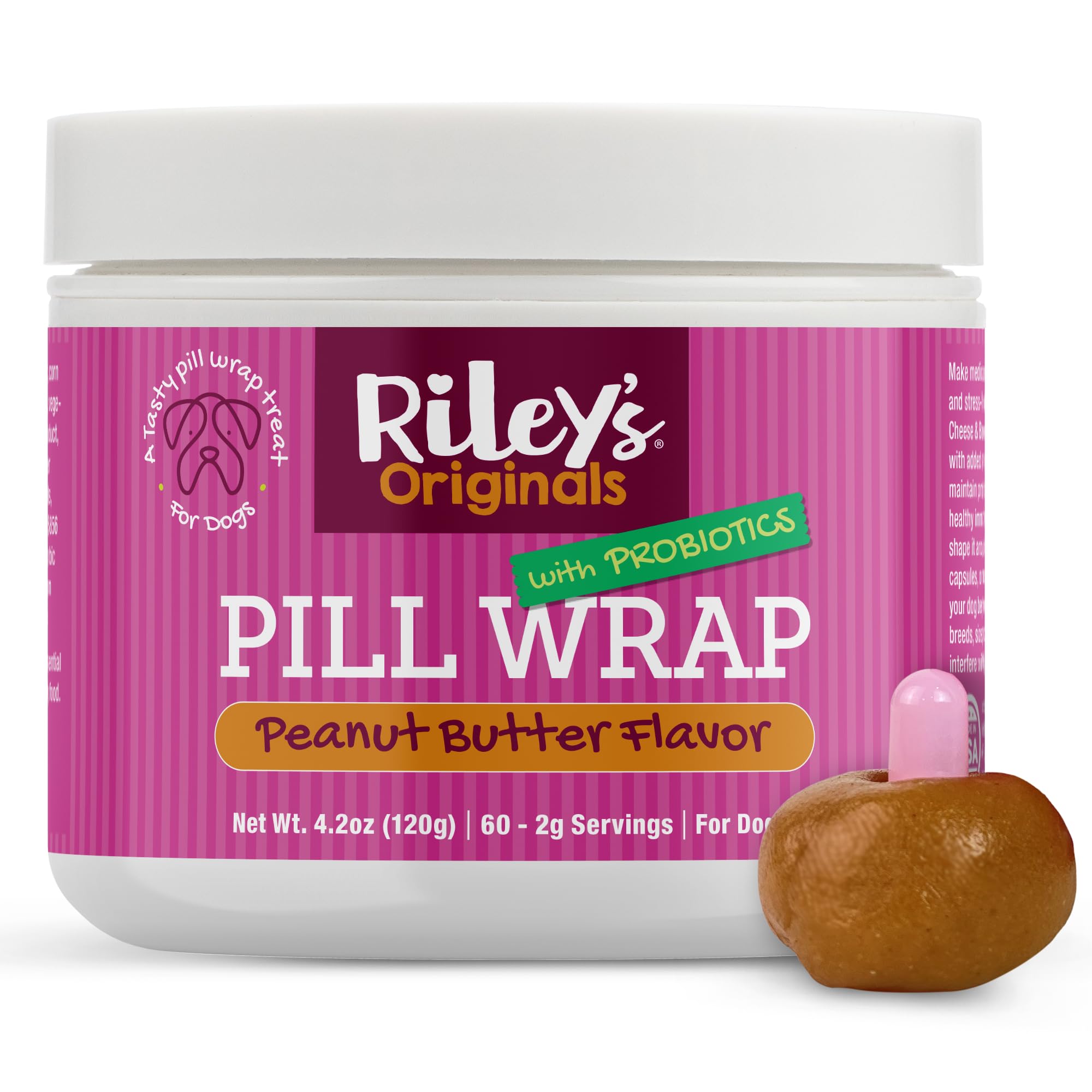 Rileys Pill Wrap for Dogs with Probiotics - Delicious Peanut Butter Flavored Pill Paste for Dogs - Wrap Pills, Capsules, Tablet