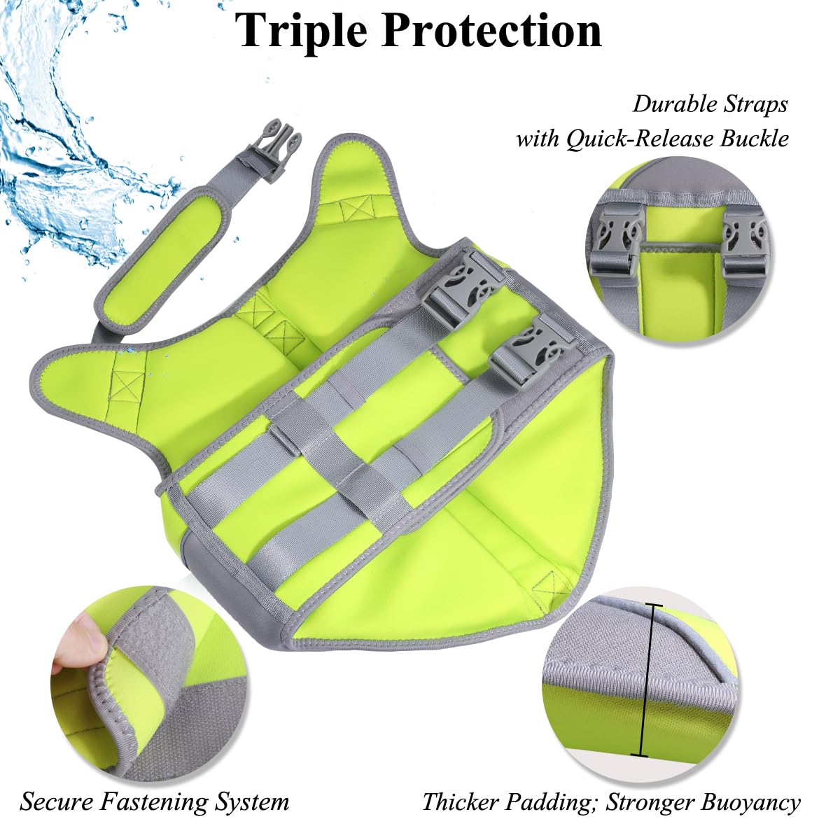 Vivaglory Neoprene Dog Life Jacket Dog Life Vest For Boating Hunting & Swimming, Lightweight With Leash Ring, L, Bright Yellow