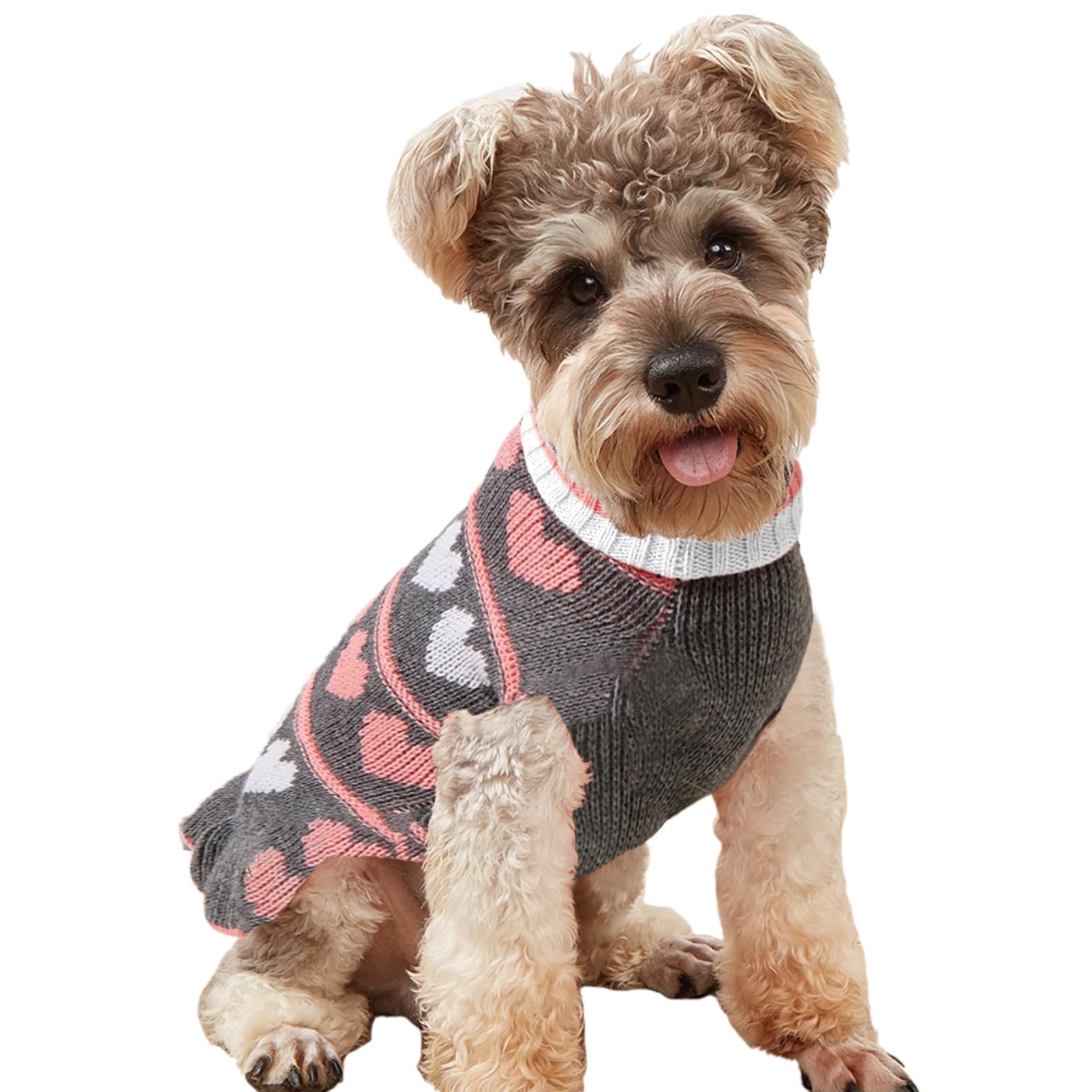 Jecikelon Pet Dog Long Sweaters Dress Knitwear Turtleneck Pullover Warm Winter Puppy Sweater Long Dresses (Grey Heart, Large)