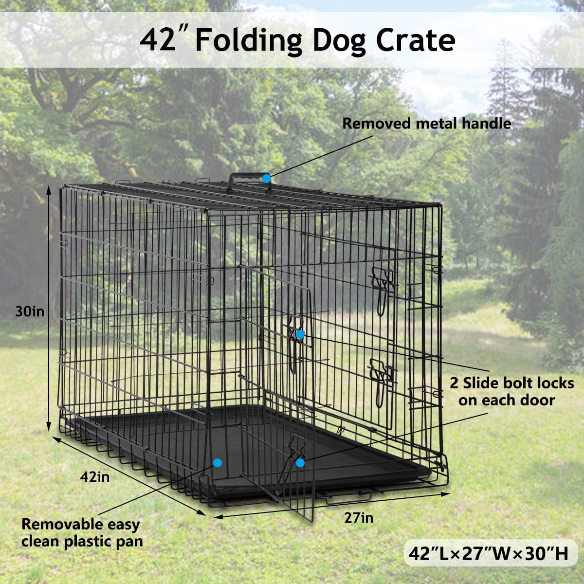 42 inch Dog Crates for Large Dogs XL Dog Cage Folding Dog Kennels and Metal Wire Crates Pet Animal Segregation Cage Crate with D
