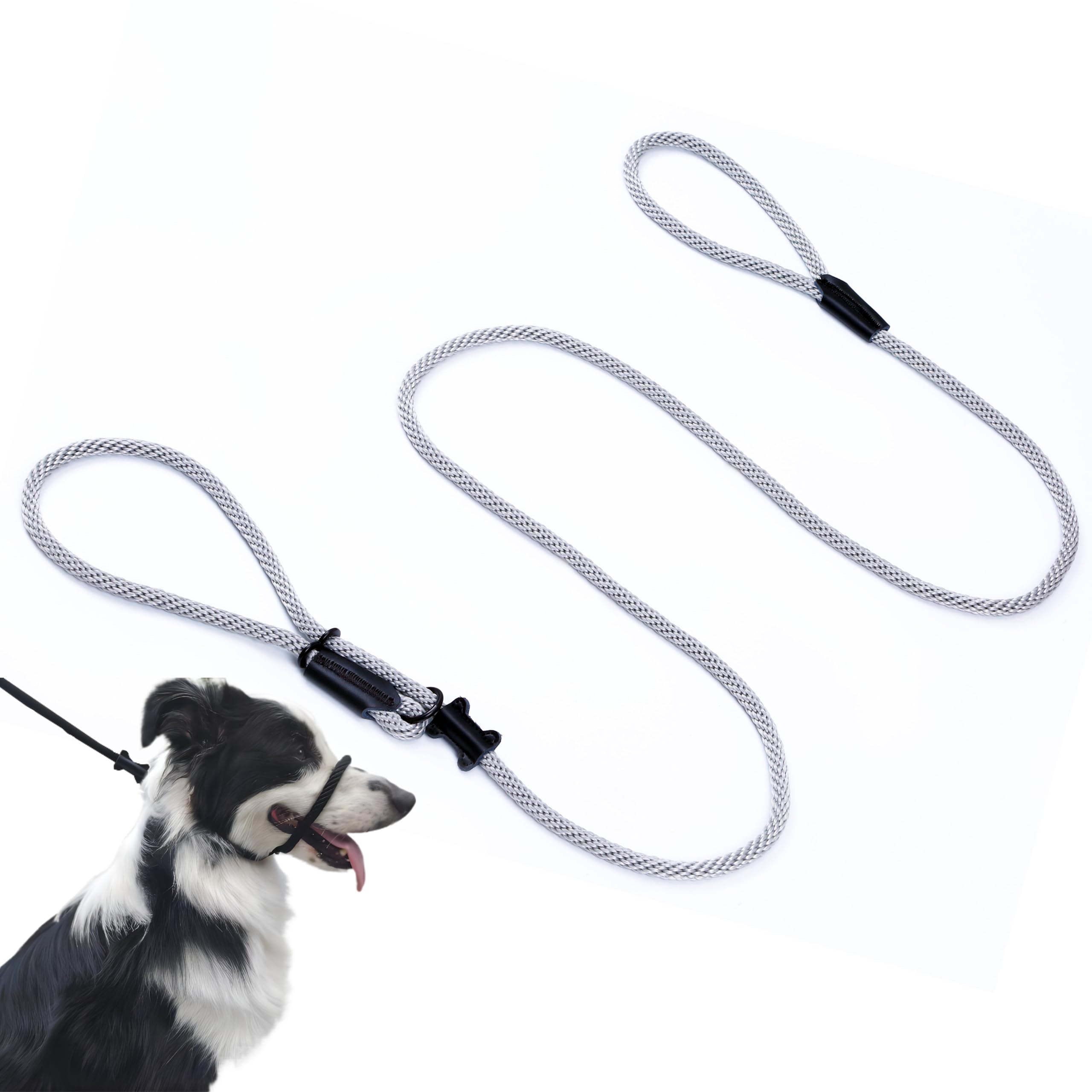 Multifunctional Figure 8 Padded Head Halter Walking Training Leather Stopper Rope Slip Lead Dog Leash Muzzle (Grey)