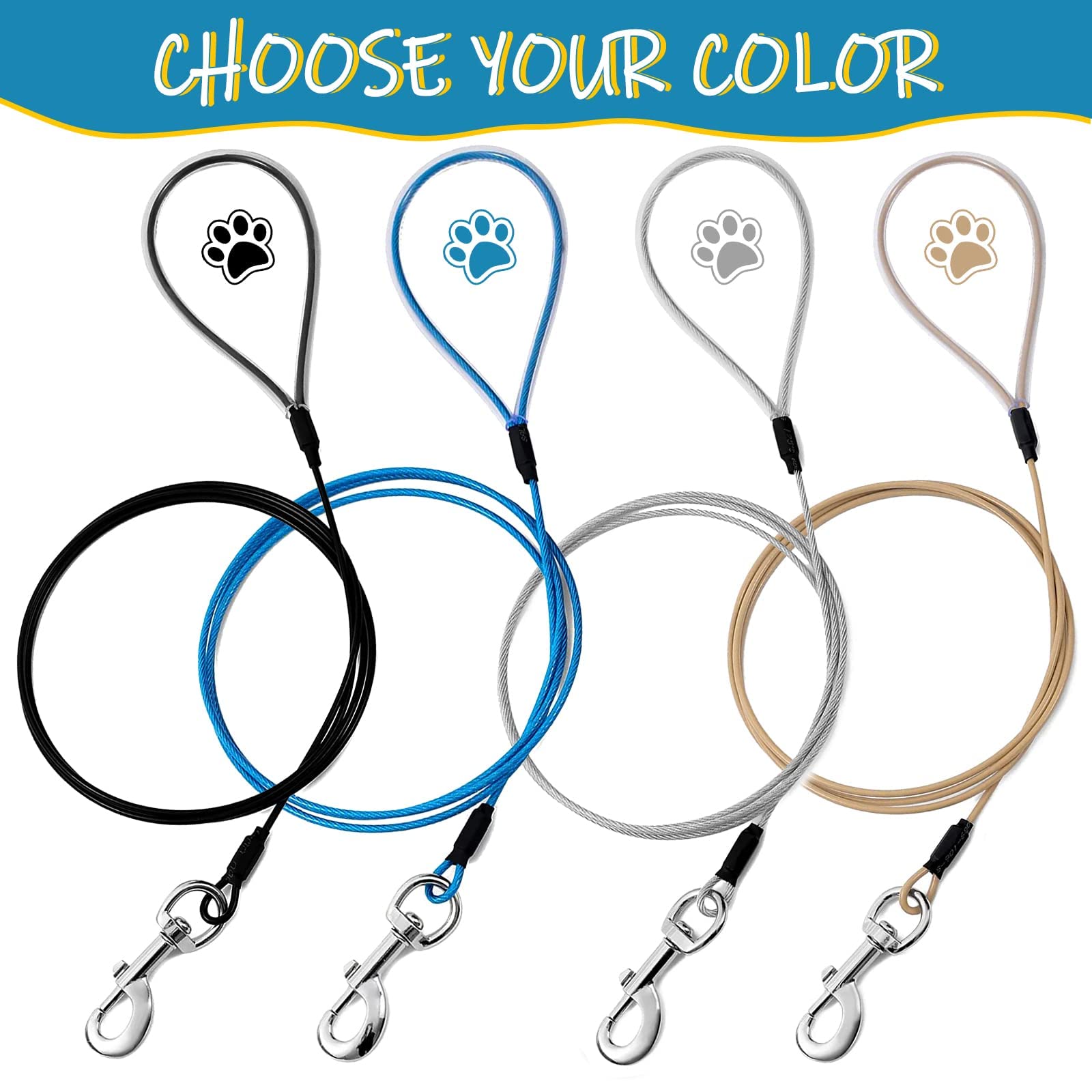 Mi Metty Chew Proof Dog Leash,6Ft Metal Cable,Metal Dog Leash Made Of Coated Wire Rope,Chew Resistant,Great For Medium Dogs And