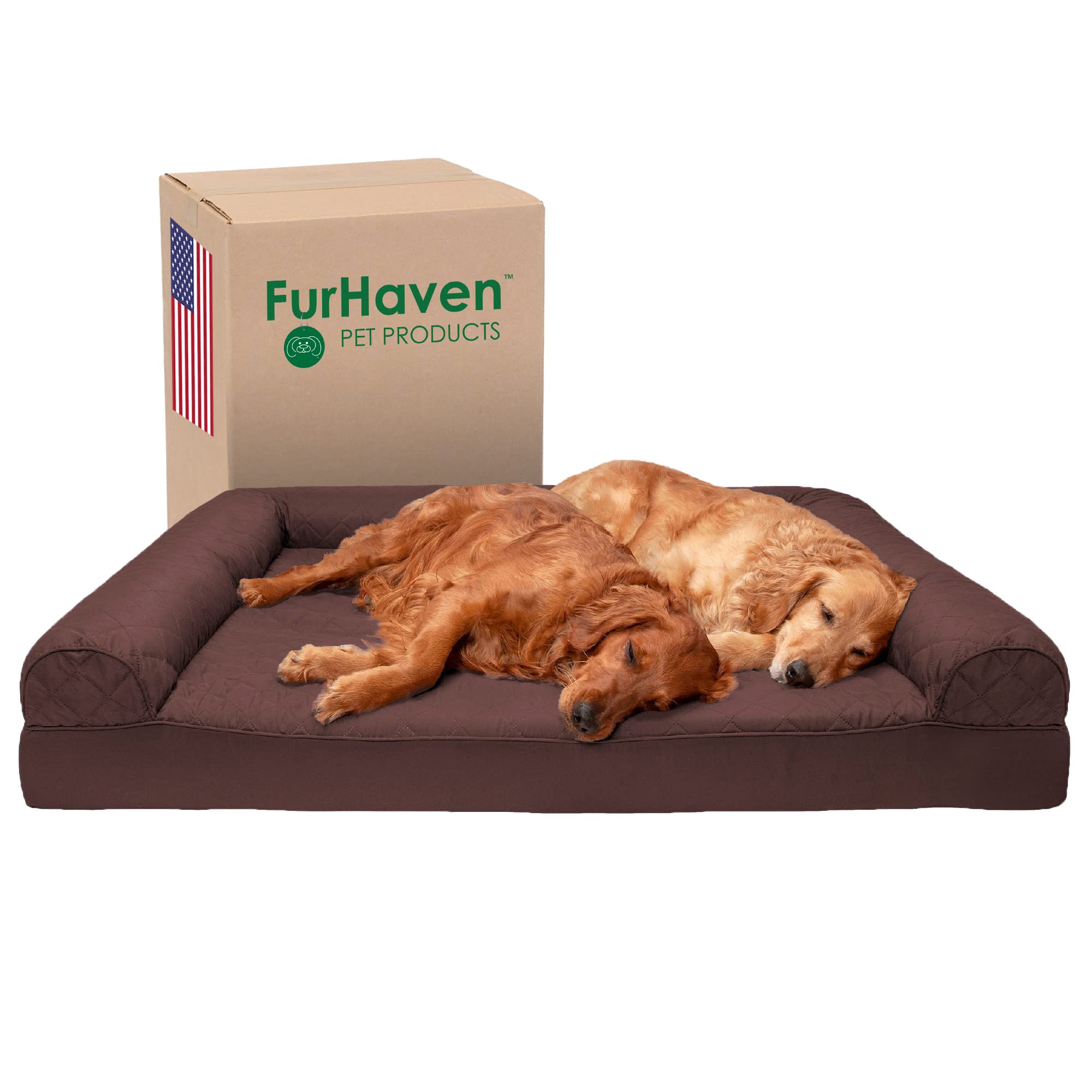 Furhaven Orthopedic Dog Bed for Large Dogs w/ Removable Bolsters & Washable Cover, For Dogs Up to 125 lbs - Quilted Sofa - Coffe