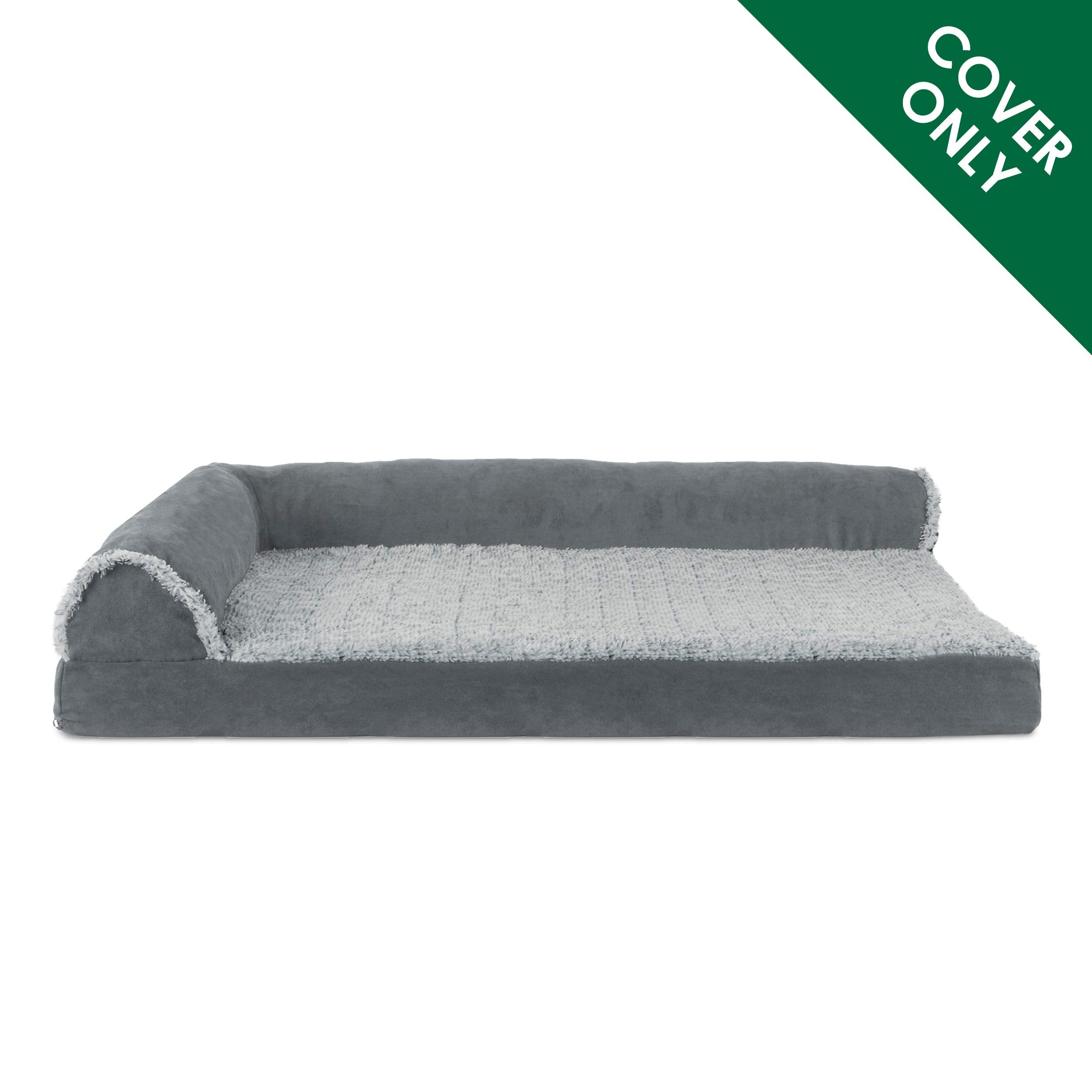 Furhaven Replacement Dog Bed Cover Two-Tone Faux Fur & Suede L Shaped Chaise, Machine Washable - Stone Gray, Jumbo Plus (XX-Larg