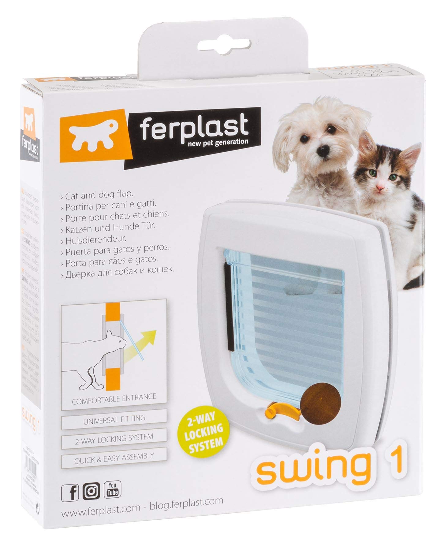 Ferplast Cat Door Swing 1 w/ 2-Way Locking System | Universal Pet Door in Brown for Interior & Exterior Use Ideal for Small Cats