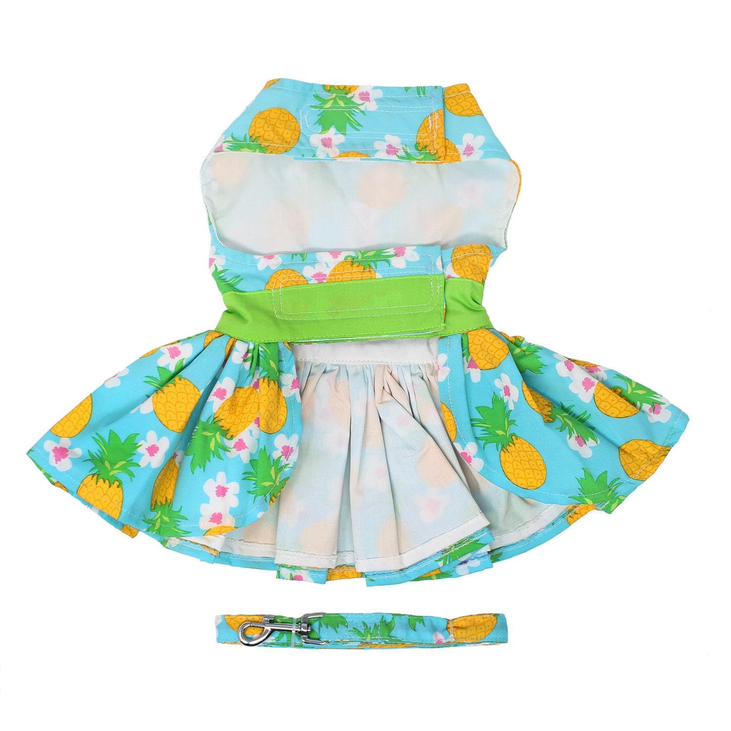 Doggie Design Pineapple Luau Dog Harness Dress With Matching Leash (Small)