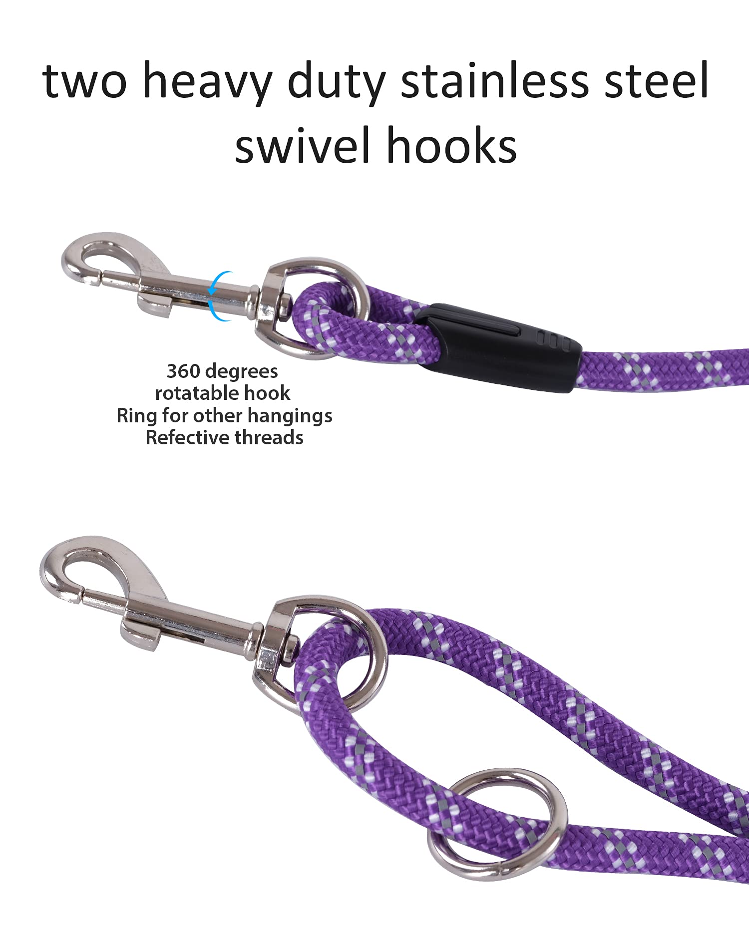 Long Dog Leash For Dog Training 20Ft, Heavy Duty Dog Lead For Large Medium Small Dogs Outside Walking, Playing, Camping, Or Yard, Purple