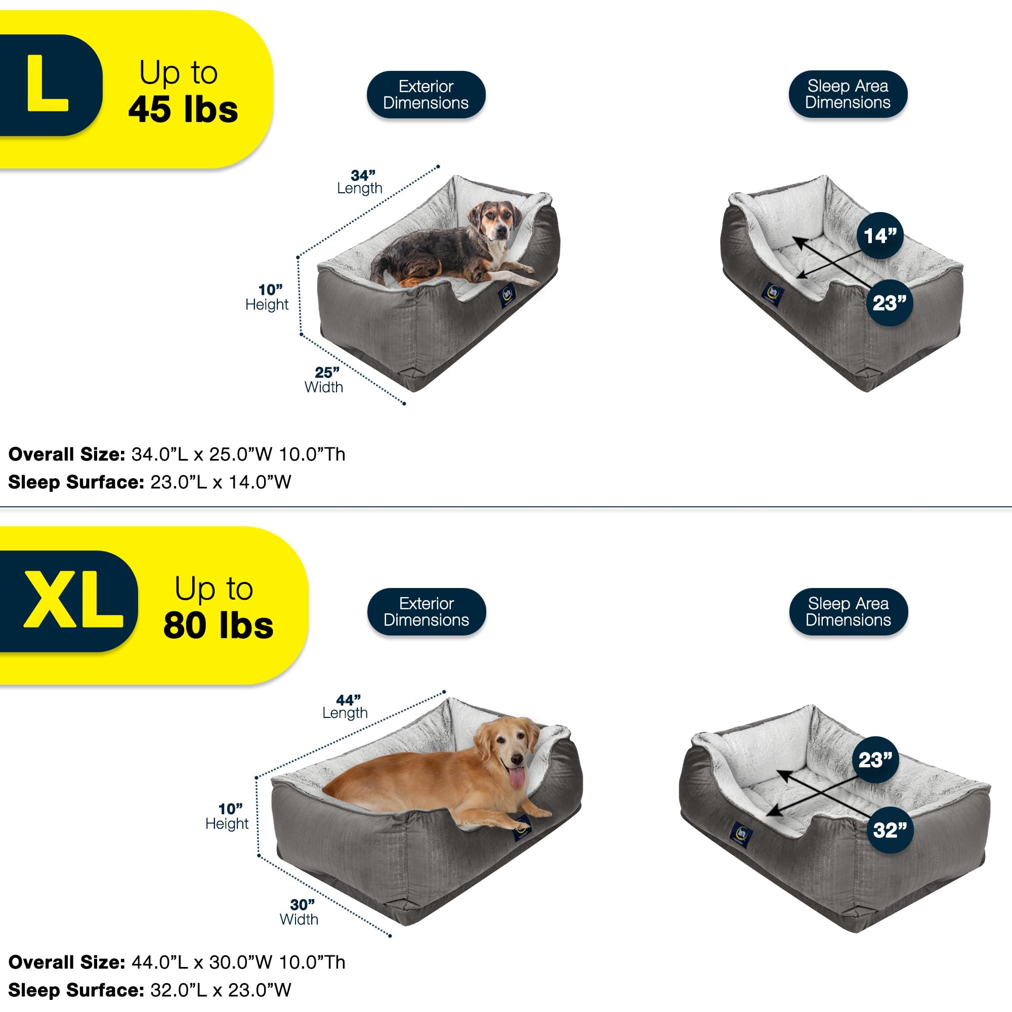 Serta Orthopedic Cuddler Dog Bed – X-Large, Chocolate Brown, 44"L x 30"W x 10"Th, Durable Polyester Material