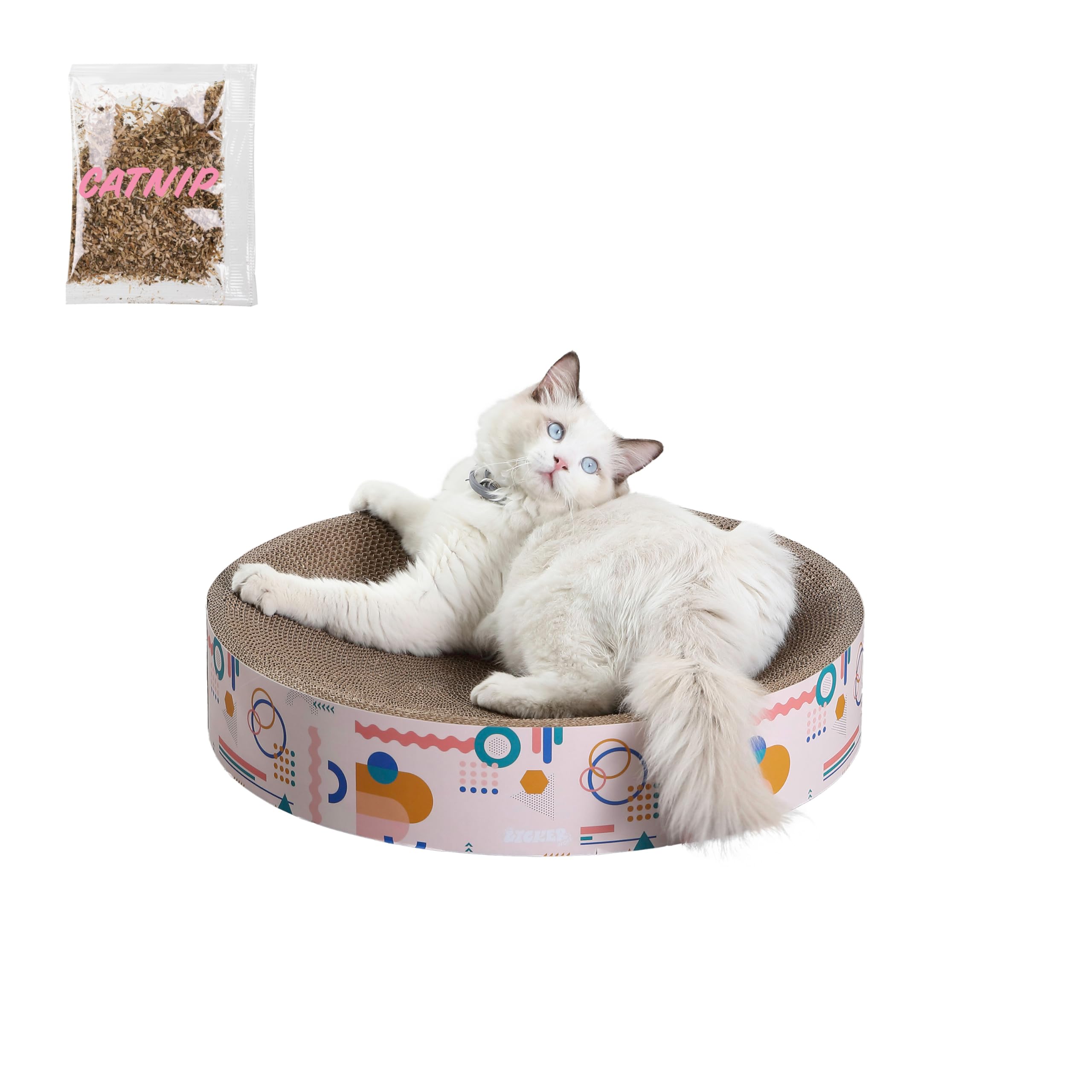 The Licker Store Csr1010A Nelson 20.13'' Modern Cardboard Round Bowl Cat Scratcher With Catnip, Light Pink/Multi