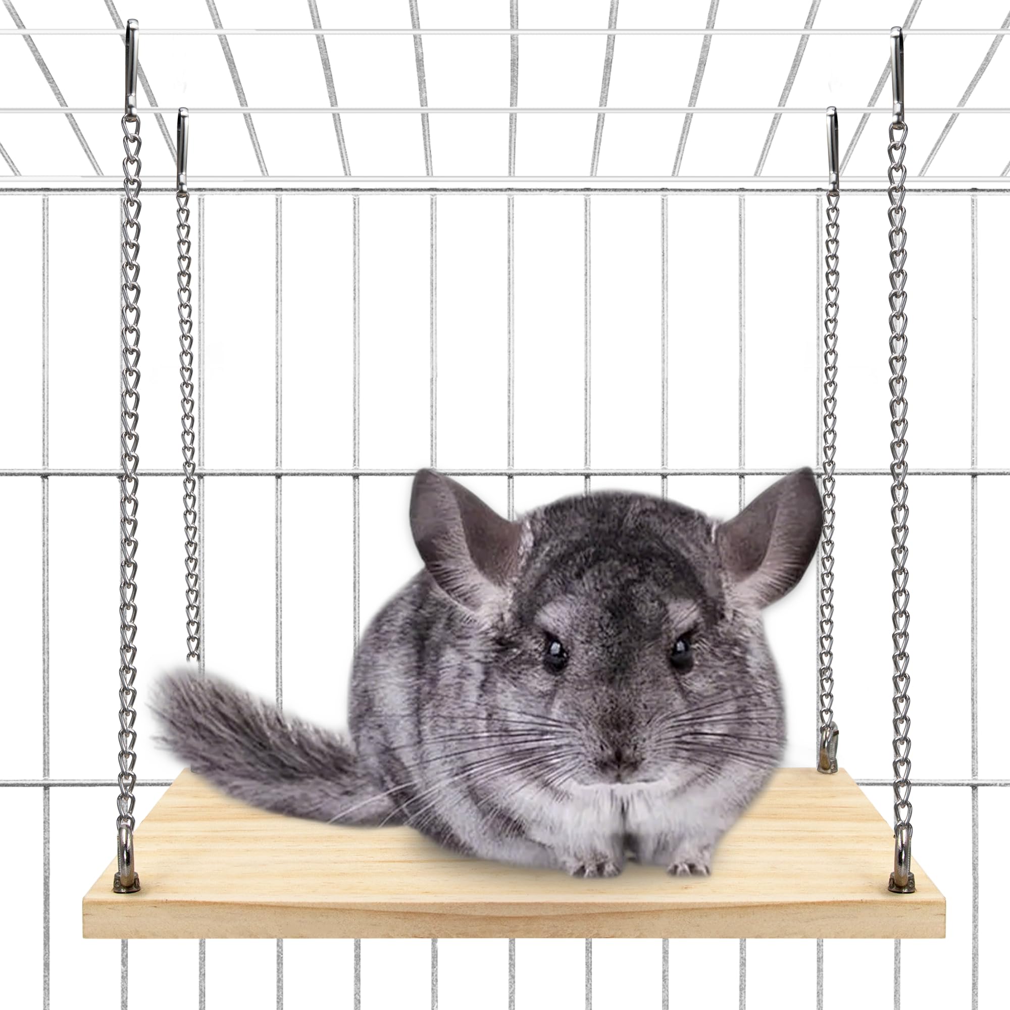 Jevnd Chinchilla Swing Toys Hanging Cage Accessories, Enriched Life Kiln Dried Pine Chinchilla Ledges and Safe Jumping Platforms