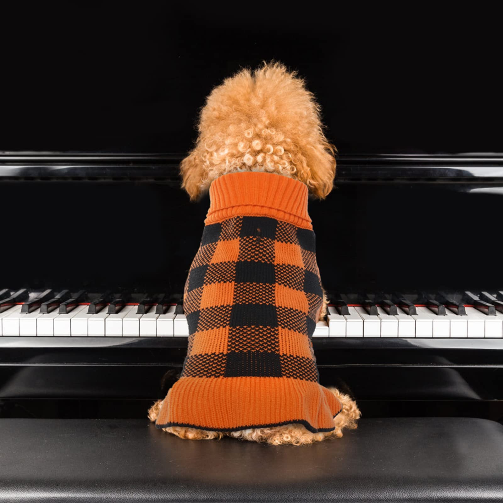 Lelepet Dog Sweater Dress - Turtleneck Pullover Knitwear, Warm Plaid Halloween Sweater For Small To Large Dogs, Yorkies, Orange,