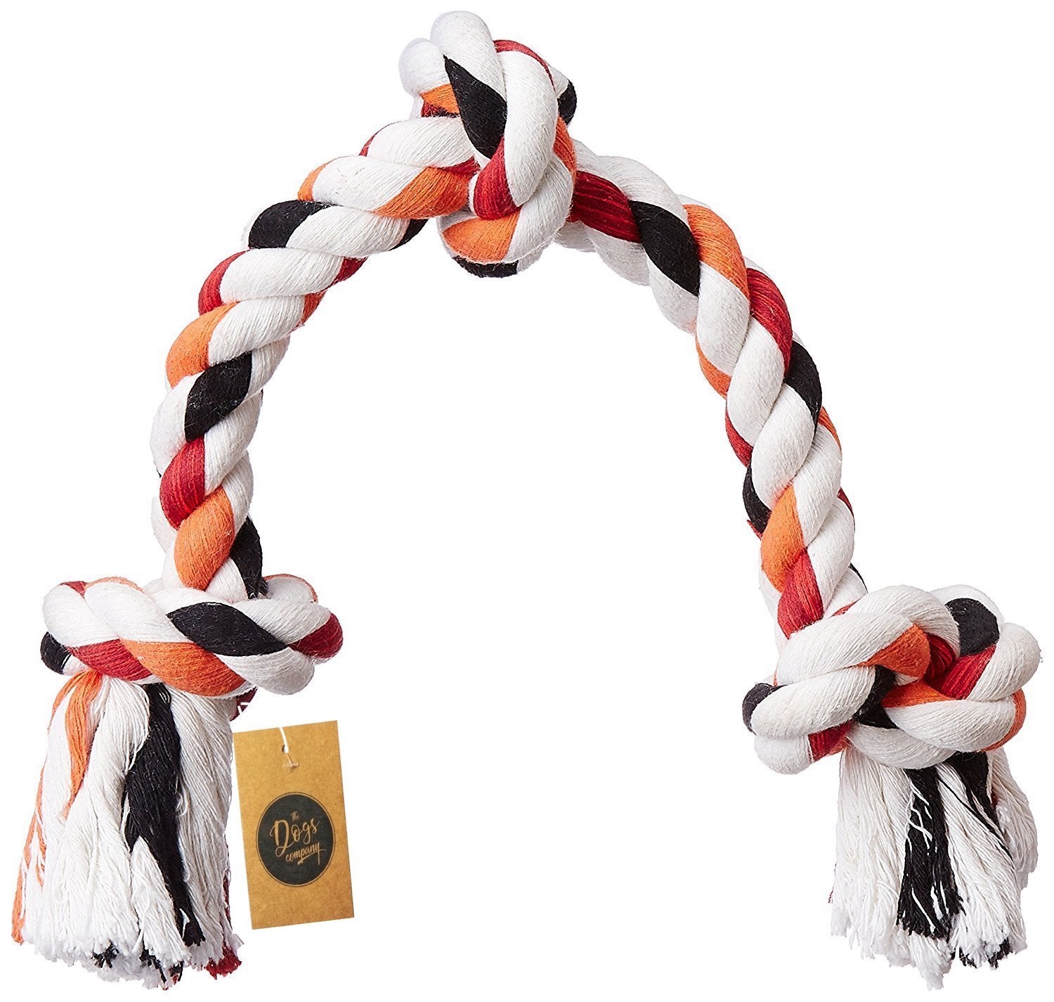 The Dogs Company Cotton Rope Bone Dog Chew Toy 3 Knots, Puppy Teething Toy, 14 Inches, Colour May Vary