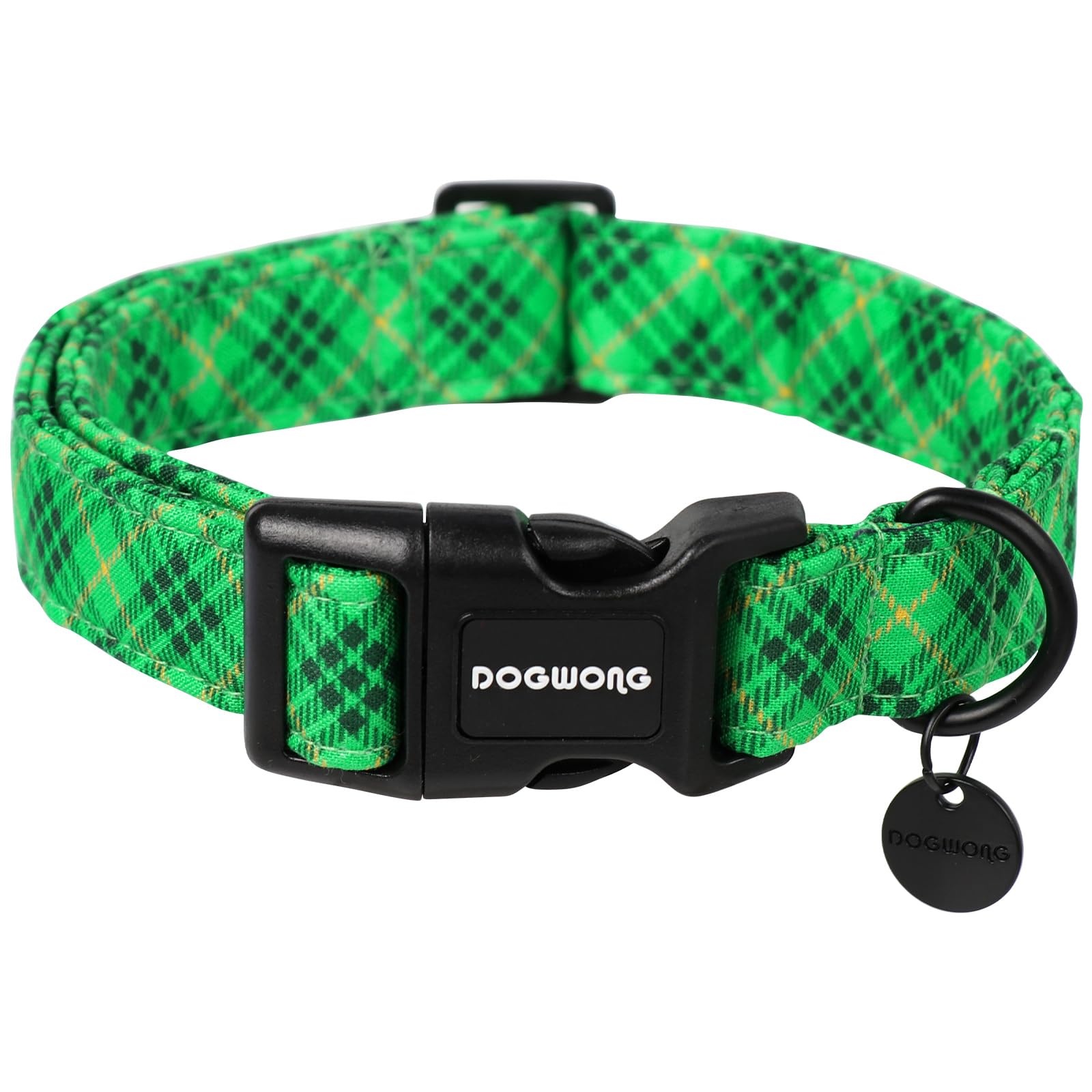Dogwong St. Patrick'S Day Dog Collar, Green Plaid Dog Collar Soft Durable Adjustable Costume St. Patrick'S Day Green Grid Puppy 