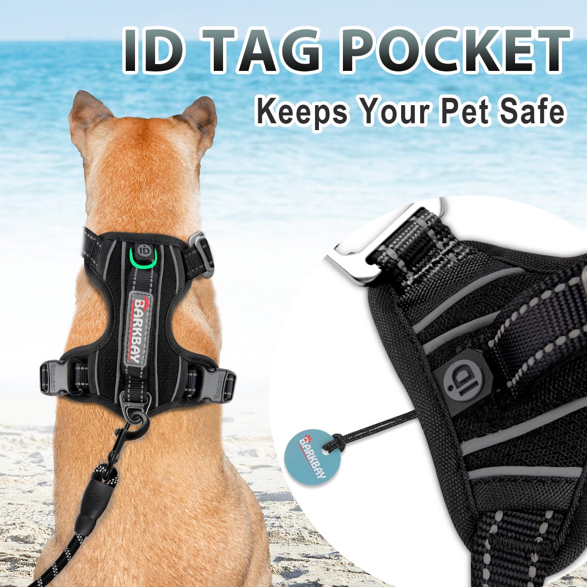 Barkbay No Pull Dog Harness 3 Buckles Large Reflective Dog Harness With Front Clip And Easy Control Handle For Walking Training