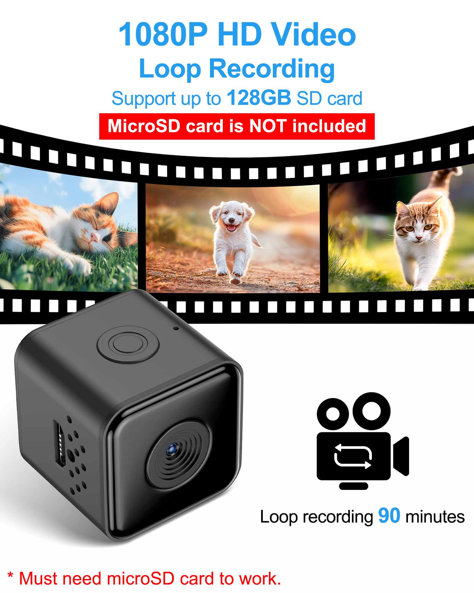 Luminicam Cat Camera Collar, 1080P Video Recording Cameras For Pets,Xs-Size,No App,No Wi-Fi, Cordless Cat & Dog Collar Camera,Po
