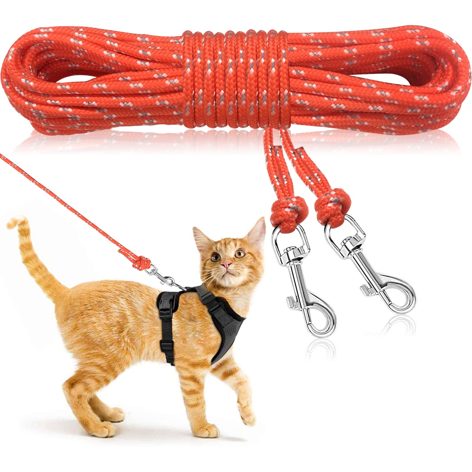 Rypet Reflective Cat Long Leash - 15 Ft Escape Proof Walking Leads Yard Long Leash Durable Safe Personalized Extender Leashes Tr
