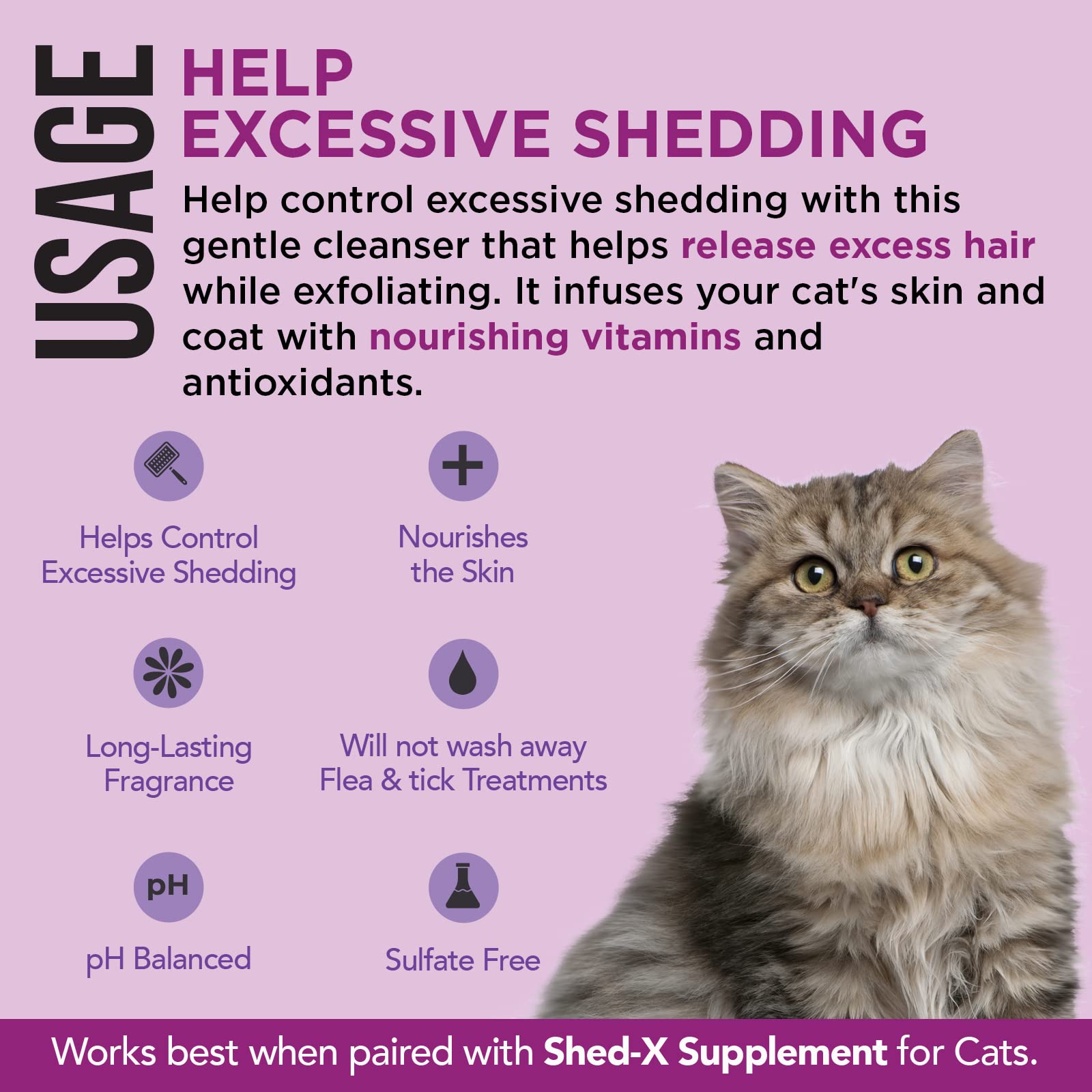 Shed-X Shed Control Shampoo for Cats, 8 oz - Reduce Shedding - Shedding Shampoo Infuses Skin and Coat with Vitamins and Antioxid