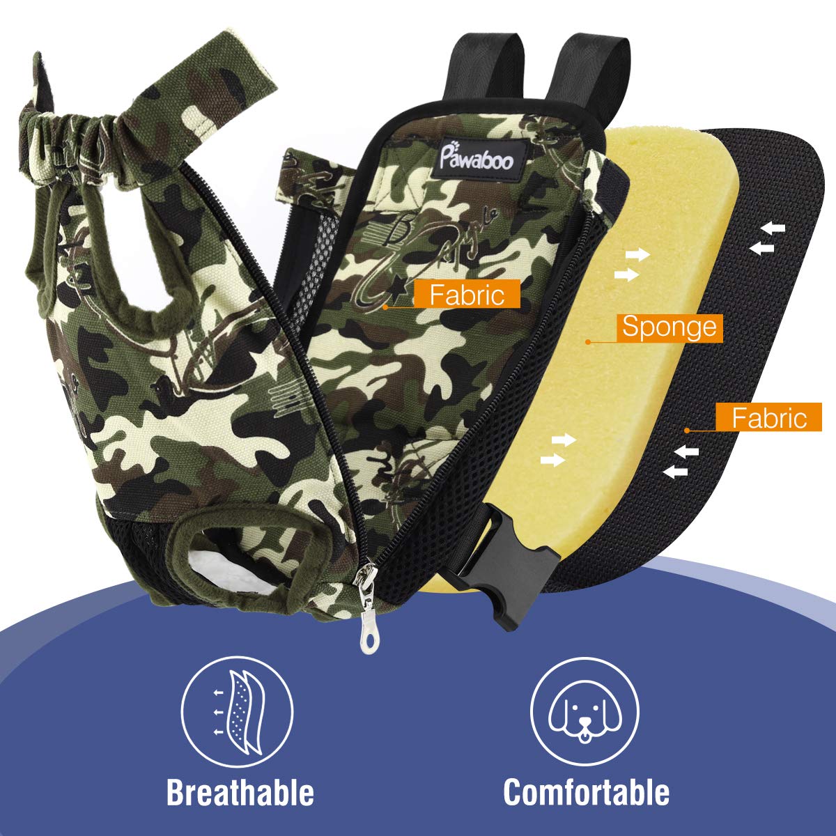 Pawaboo Pet Carrier Backpack, Adjustable Pet Front Cat Dog Carrier Backpack Travel Bag, Legs Out, Easy-Fit For Traveling Hiking Camping For Small Medium Dogs Cats Puppies, Medium,Deep Camouflage Black