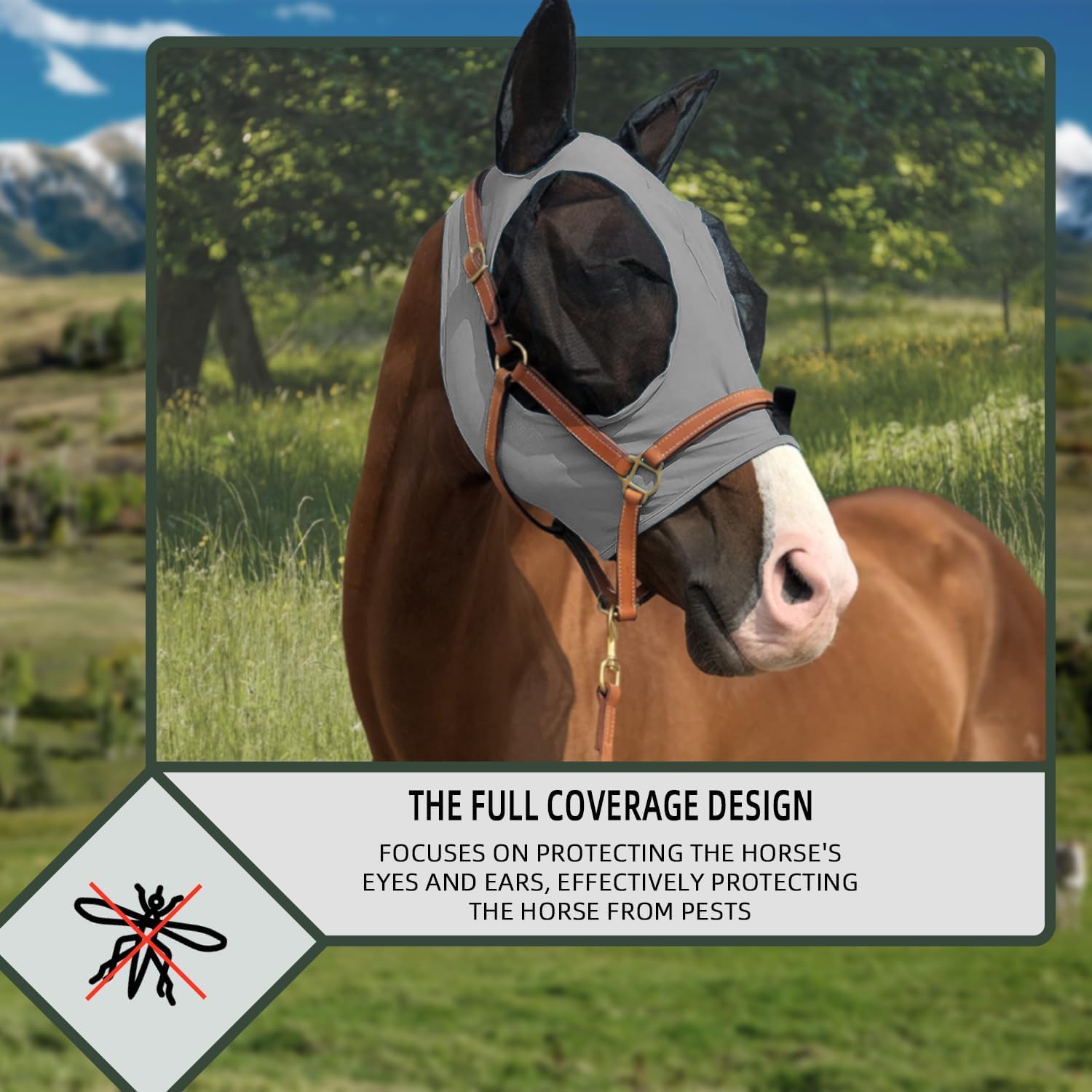 1 Pcs Elastic Fly Masks for Horses with Ears(Gray), Comfortable Cashel Mesh Fly Mask Elasticity Breathability UV Protection Hors