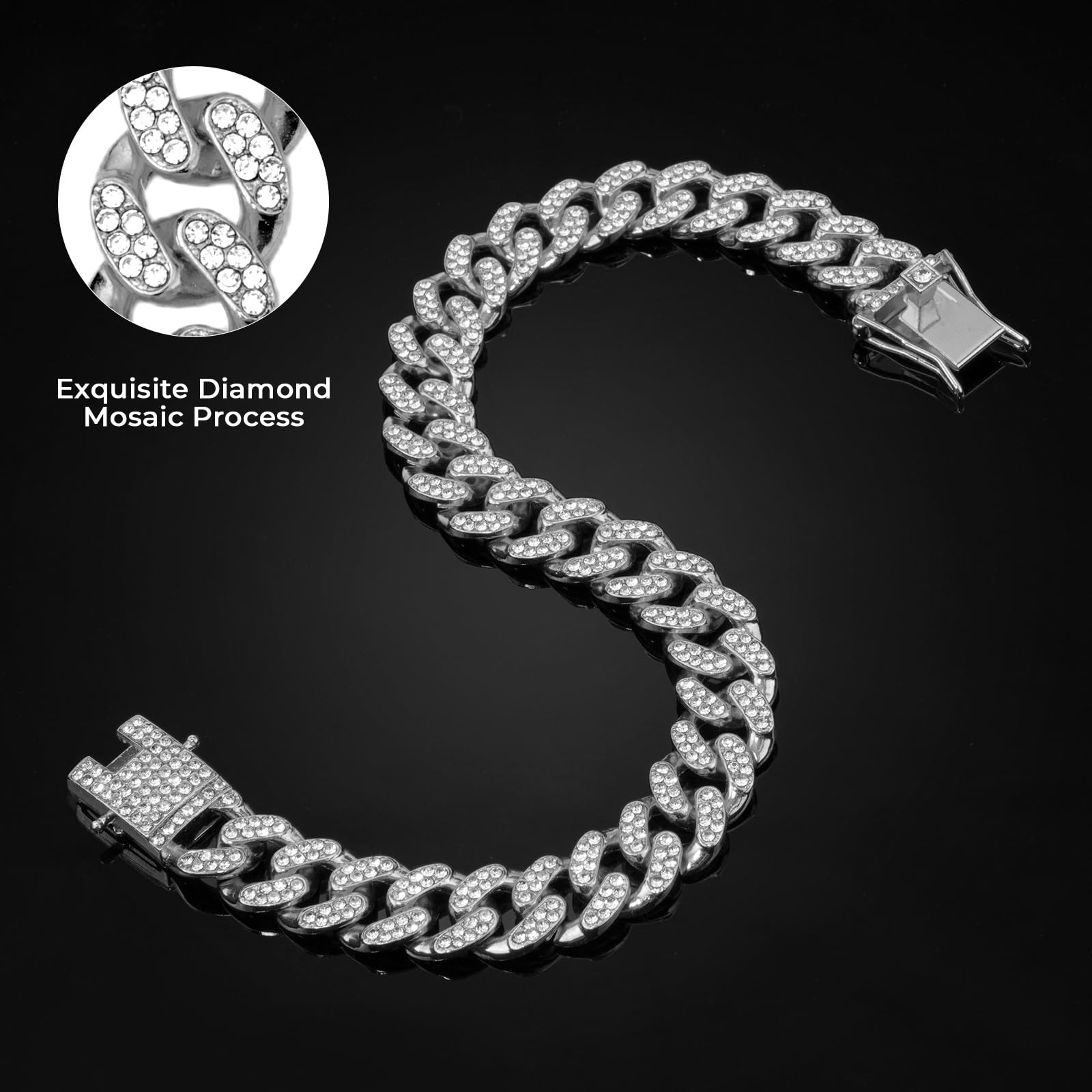 Thamiao Dog Chain Collar Silver Dog Necklace Diamond Cuban Link Dog Collar 13Mm Wide Metal Pet Cat Dog Chain Crystal Collar Jewe