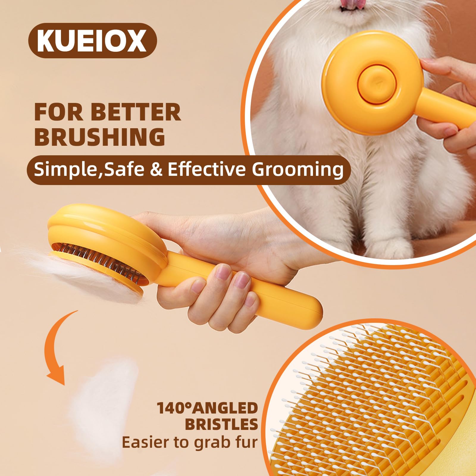 Kueiox Dog Grooming Brush Set, 7 Pcs Self-Cleaning Deshedding Hair Brushes For Short Long Haired Dogs Cats, Includes Scrubber Sh