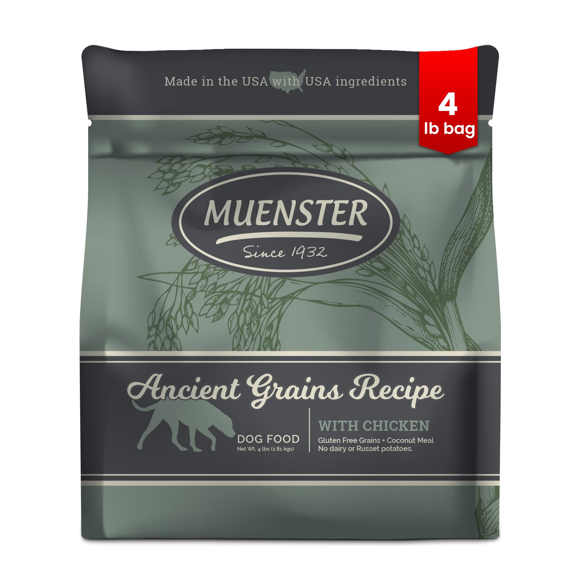 Muenster Ancient Grains Chicken Dry Dog Food, 4lb - Gluten-Free, High Protein, Digestive Support