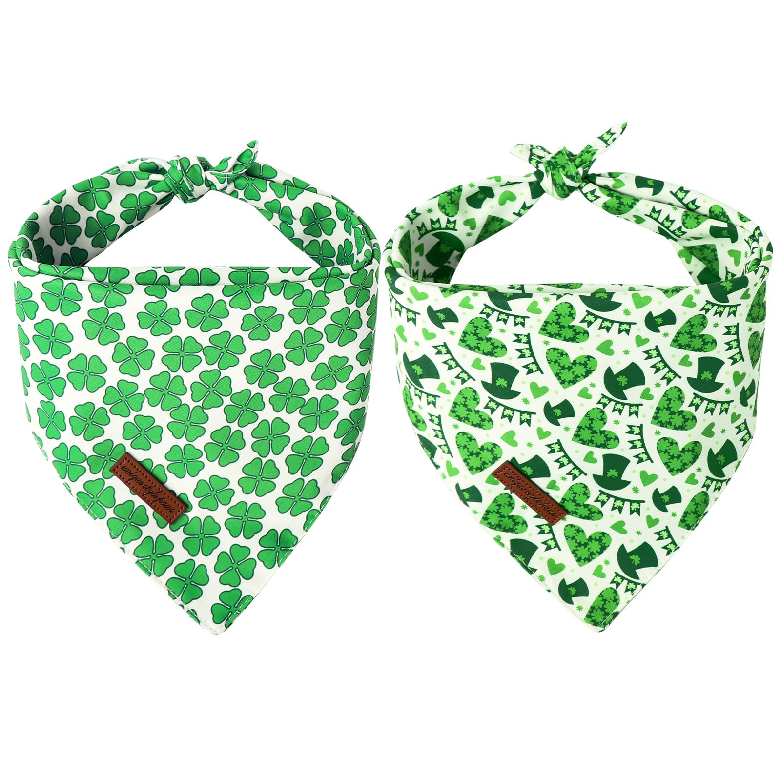 Unique Style Paws Dog St. Pat Bandanas 2Pcs Washable Cotton Triangle Green Clover Magic Hat Dog Scarfs For Small Medium Large Do